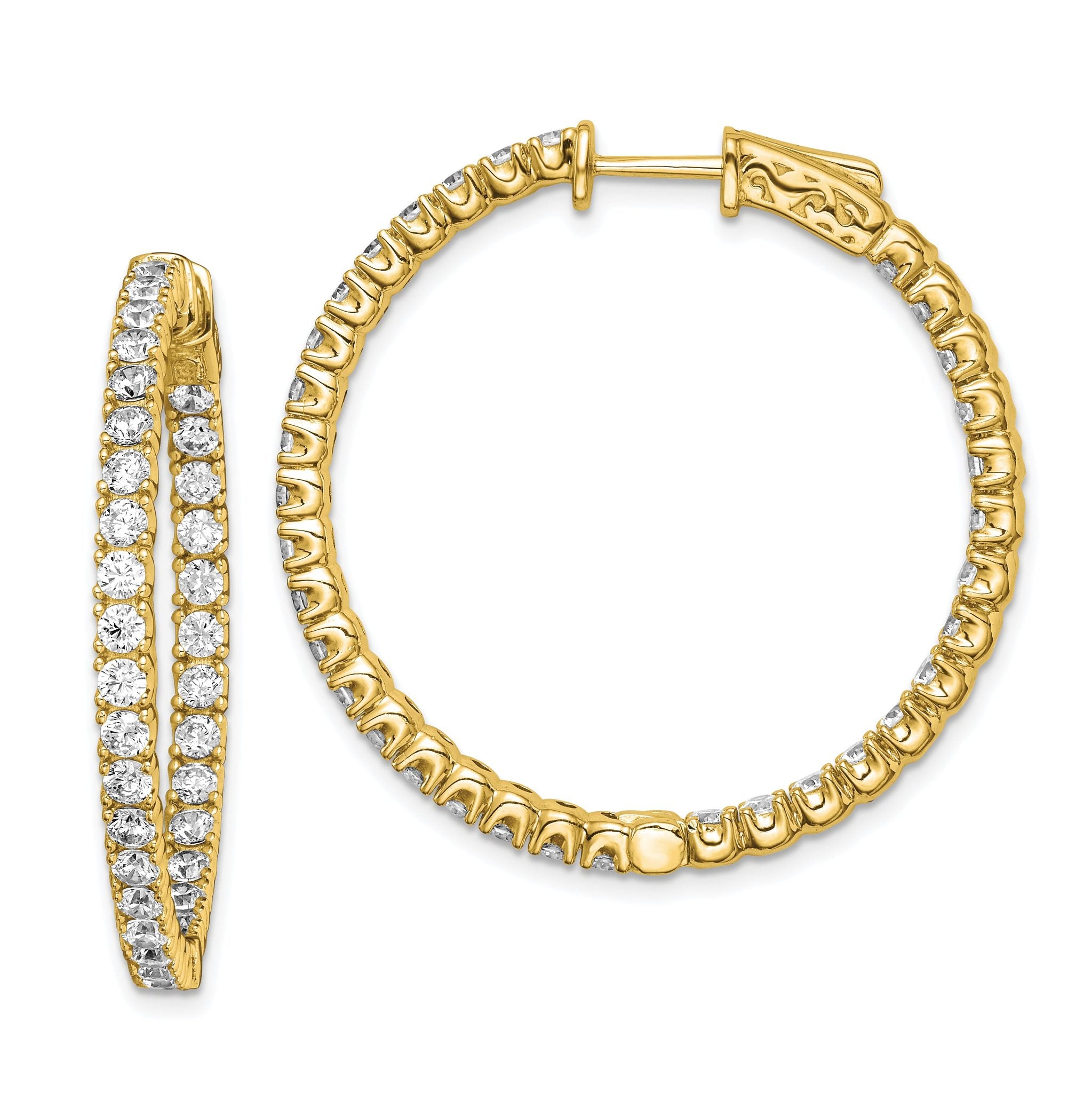 Sterling Shimmer Sterling Silver Gold-tone Flash Gold-plated 68 Stone 2.25mm CZ In and Out Round Hinged Hoop Earrings Main image