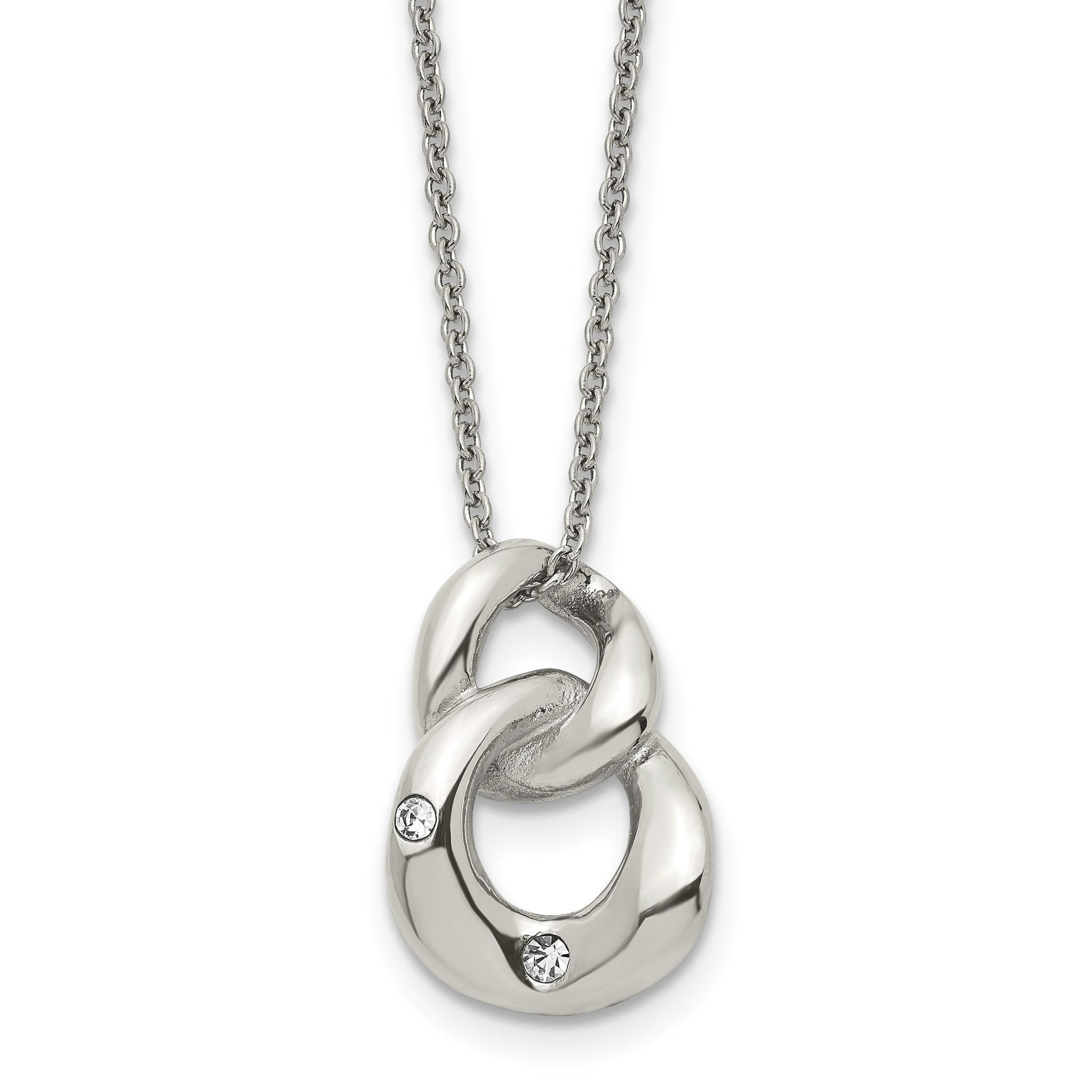 Stainless Steel Polished w/Crystal Two Loop 18in Necklace Main image
