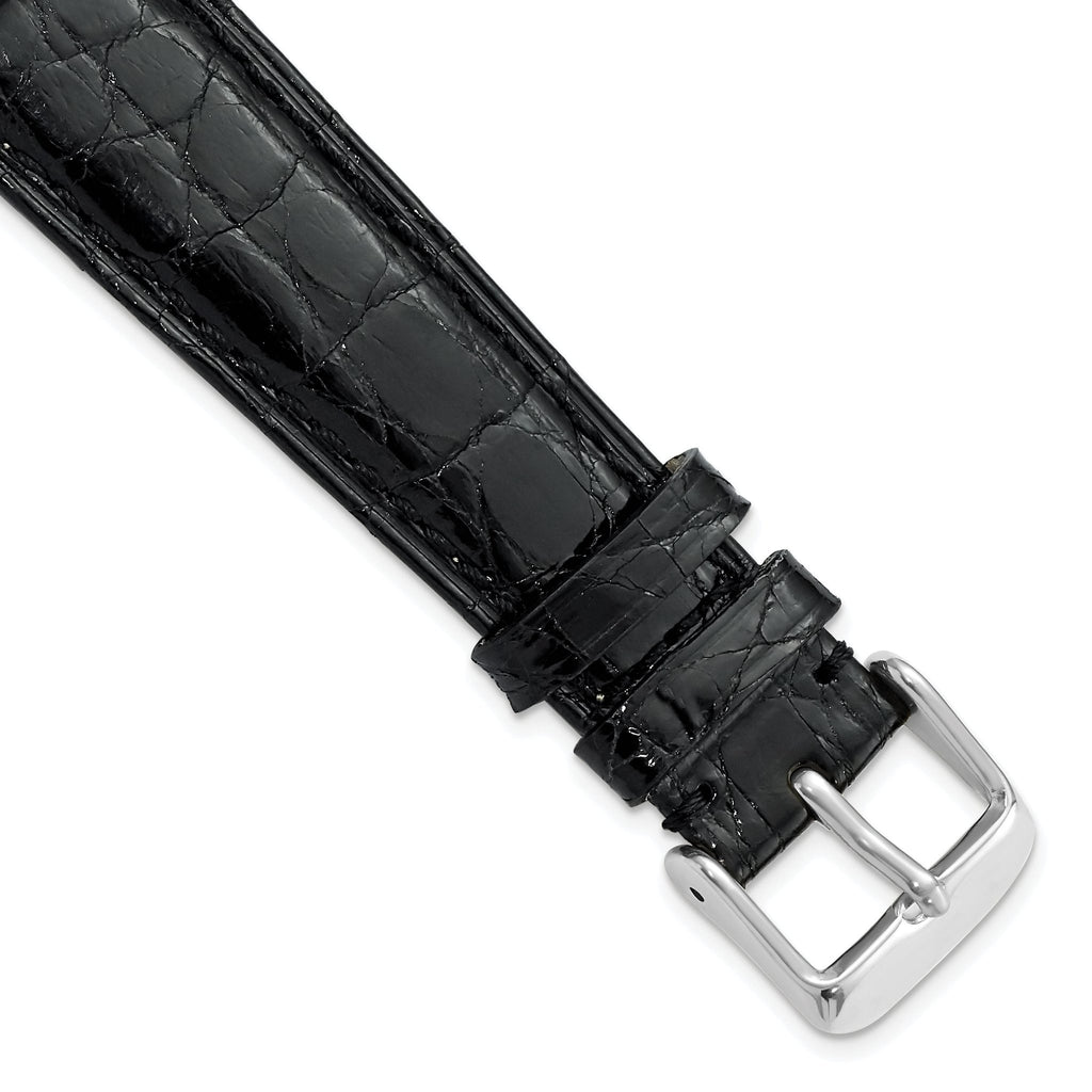 12mm Black Genuine Caiman Leather with Silver-tone Buckle 6.75 inch Watch Band