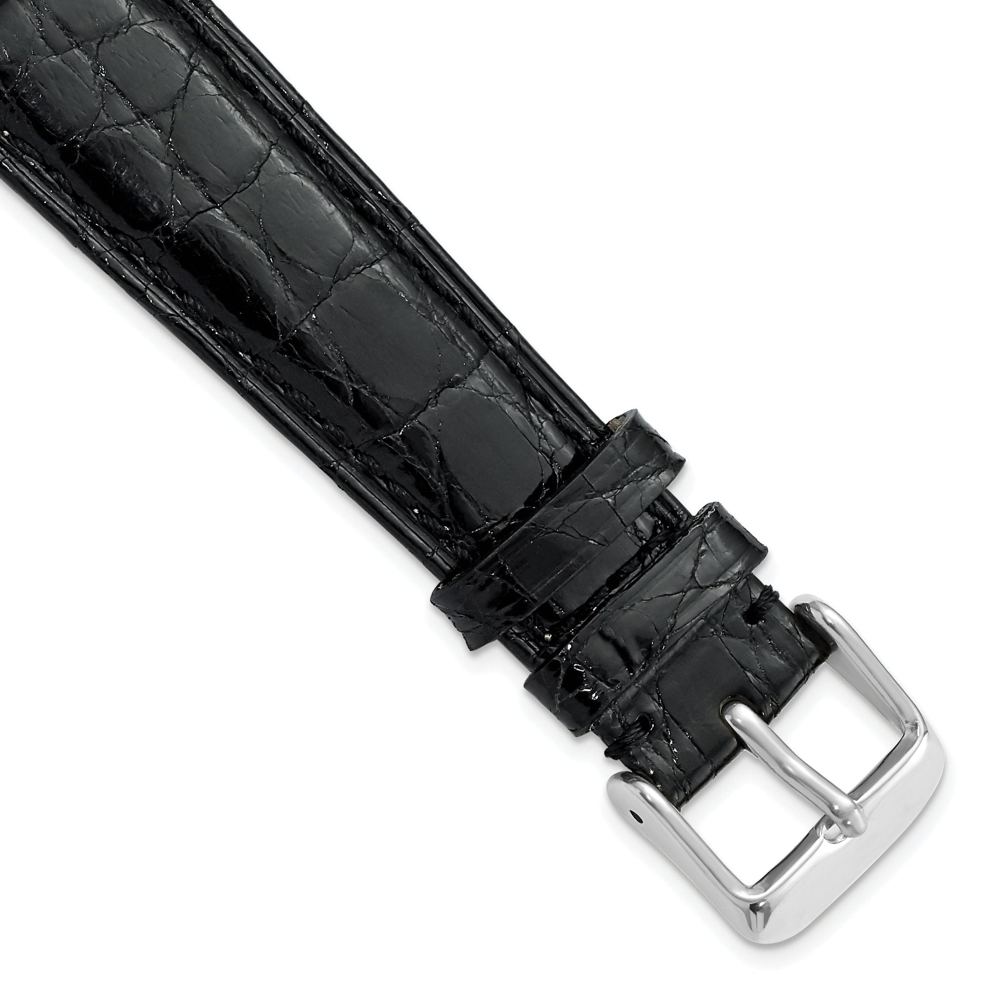 12mm Black Genuine Caiman Leather with Silver-tone Buckle 6.75 inch Watch Band