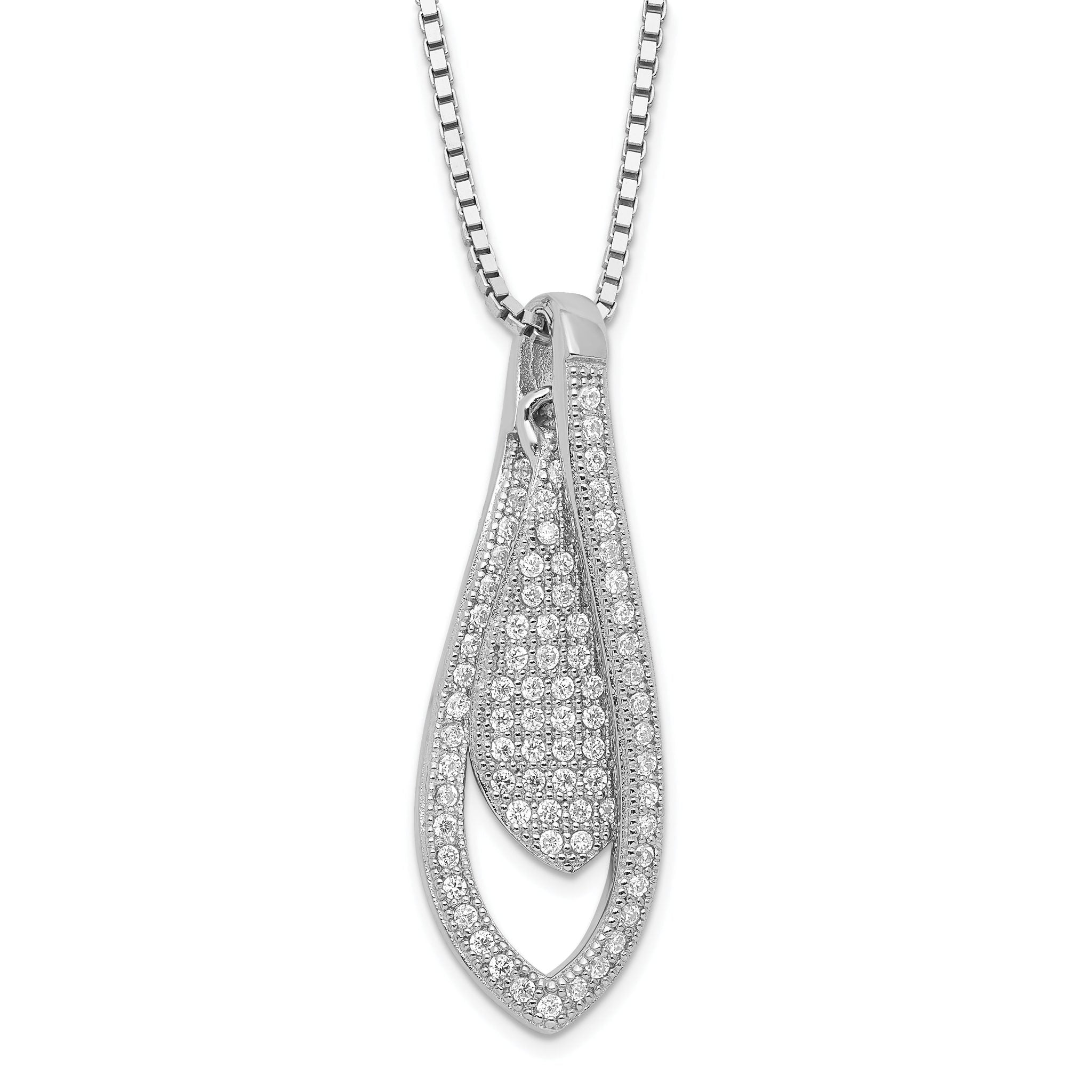 Sophia Jewelers Sterling Silver CZ Teardrop Necklace with Rhodium Polish