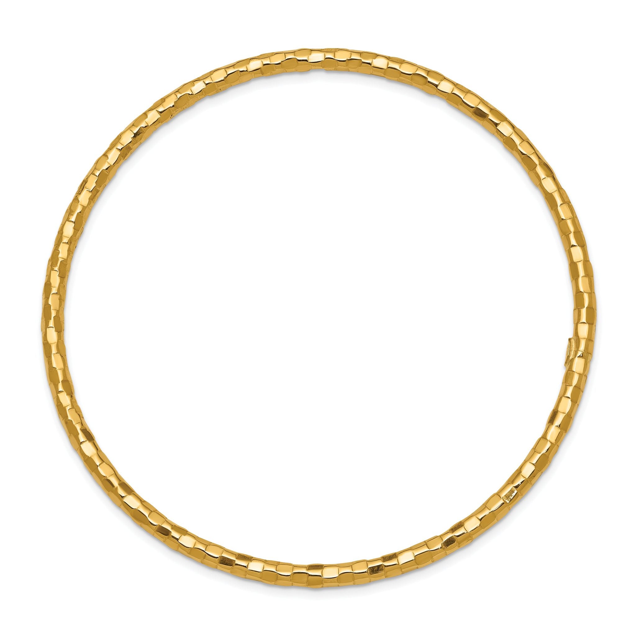 14K Gold Women's Polished Textured Slip-On Bangle Bracelet