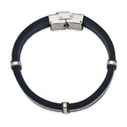 Stainless Steel Polished Blue Leather and Wire Bracelet for Men