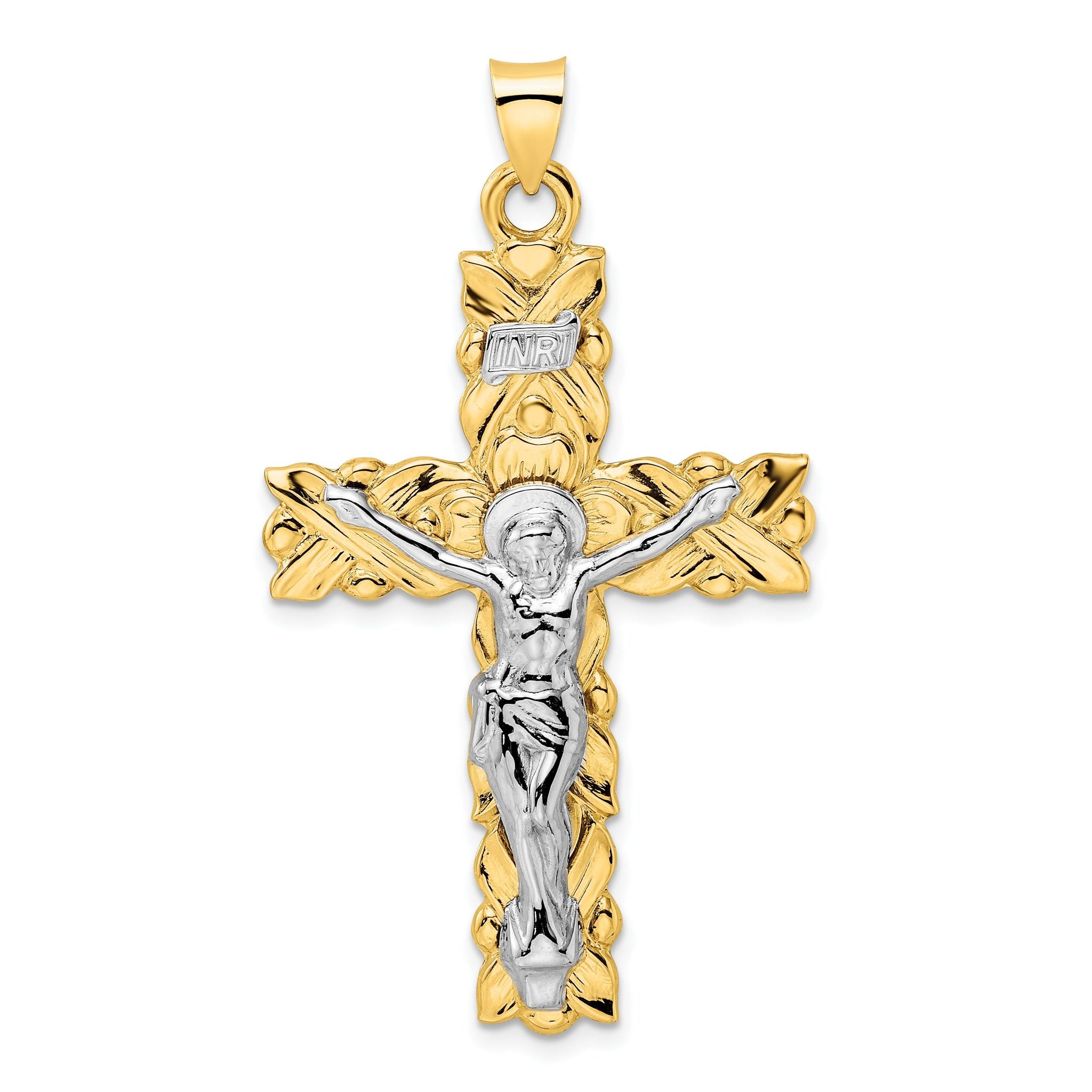 14k Two-tone Polished Solid INRI Crucifix Pendant Main image
