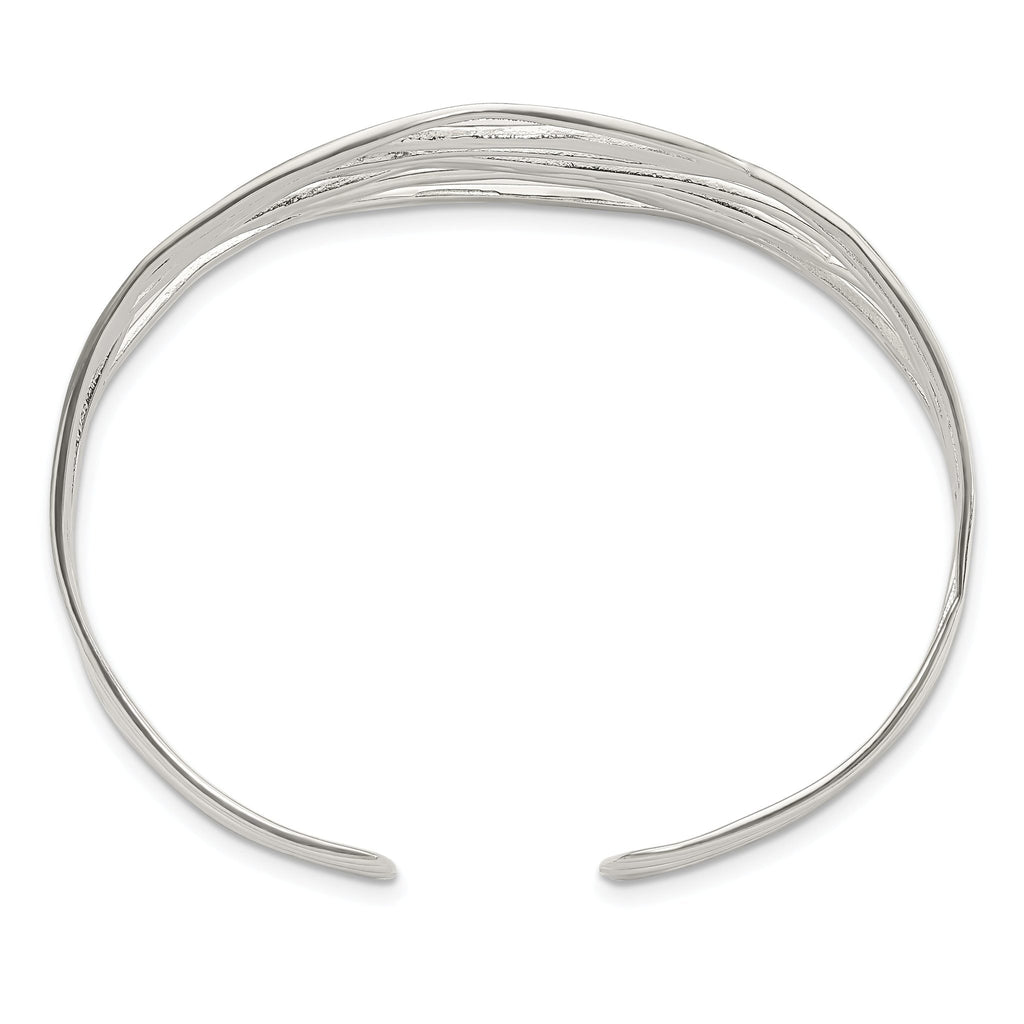 925 Sterling Silver Polished Multi-Strand Cuff Bangle Unisex Elegance