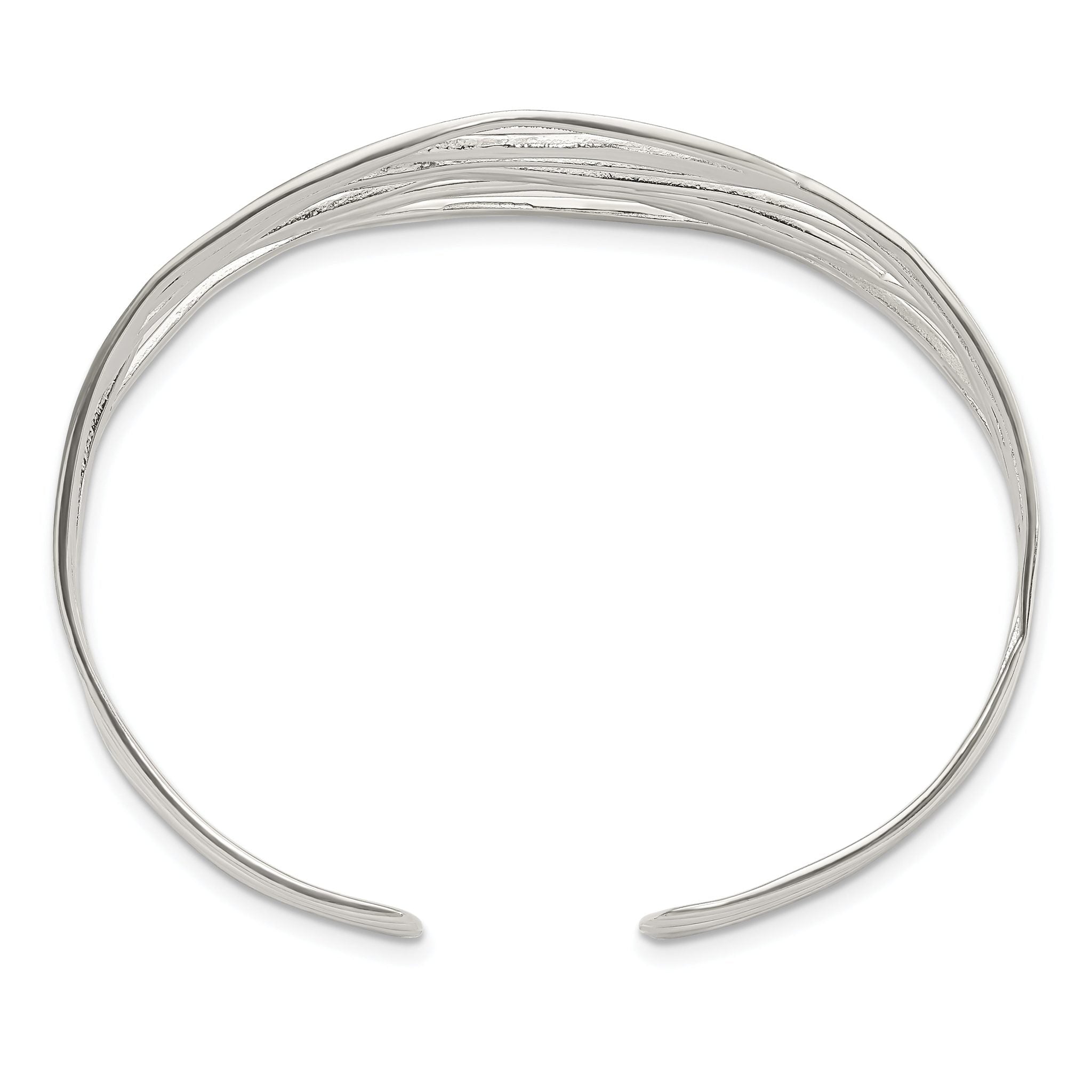 925 Sterling Silver Polished Multi-Strand Cuff Bangle Unisex Elegance