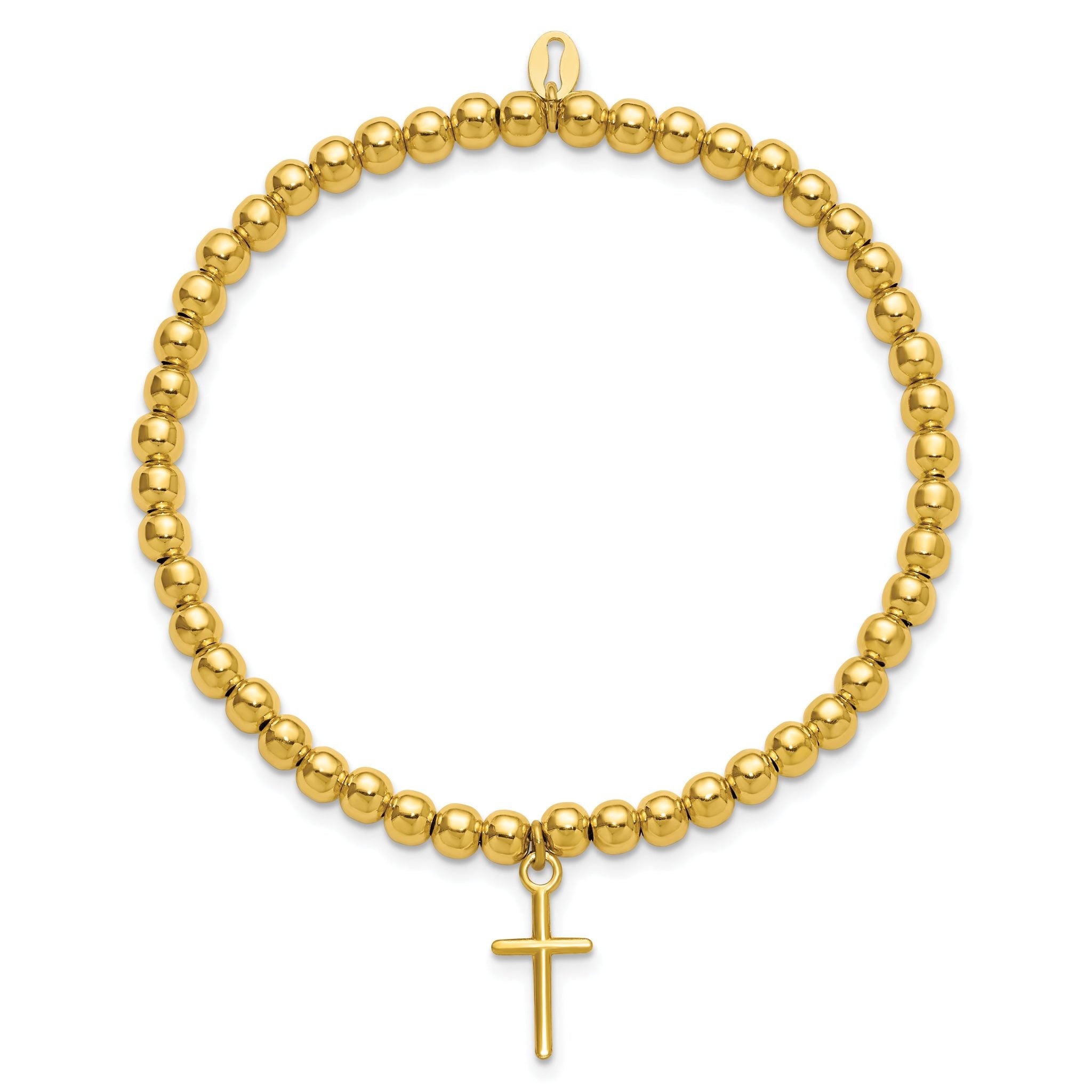 Sterling Silver Gold-tone Pol. Cross Beaded Stretch Bracelet Secondary image