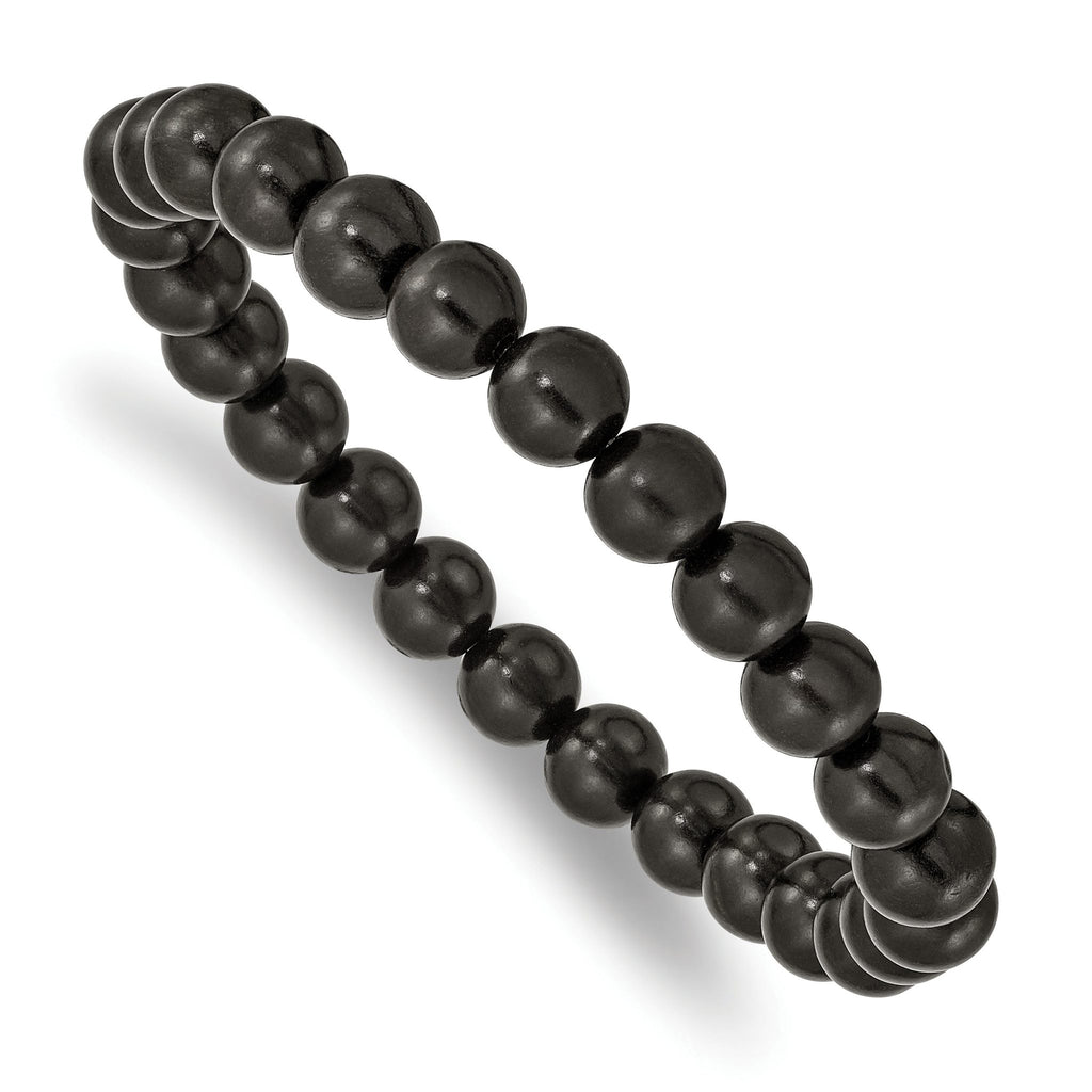 8mm Black Wood Beaded Stretch Bracelet for Men