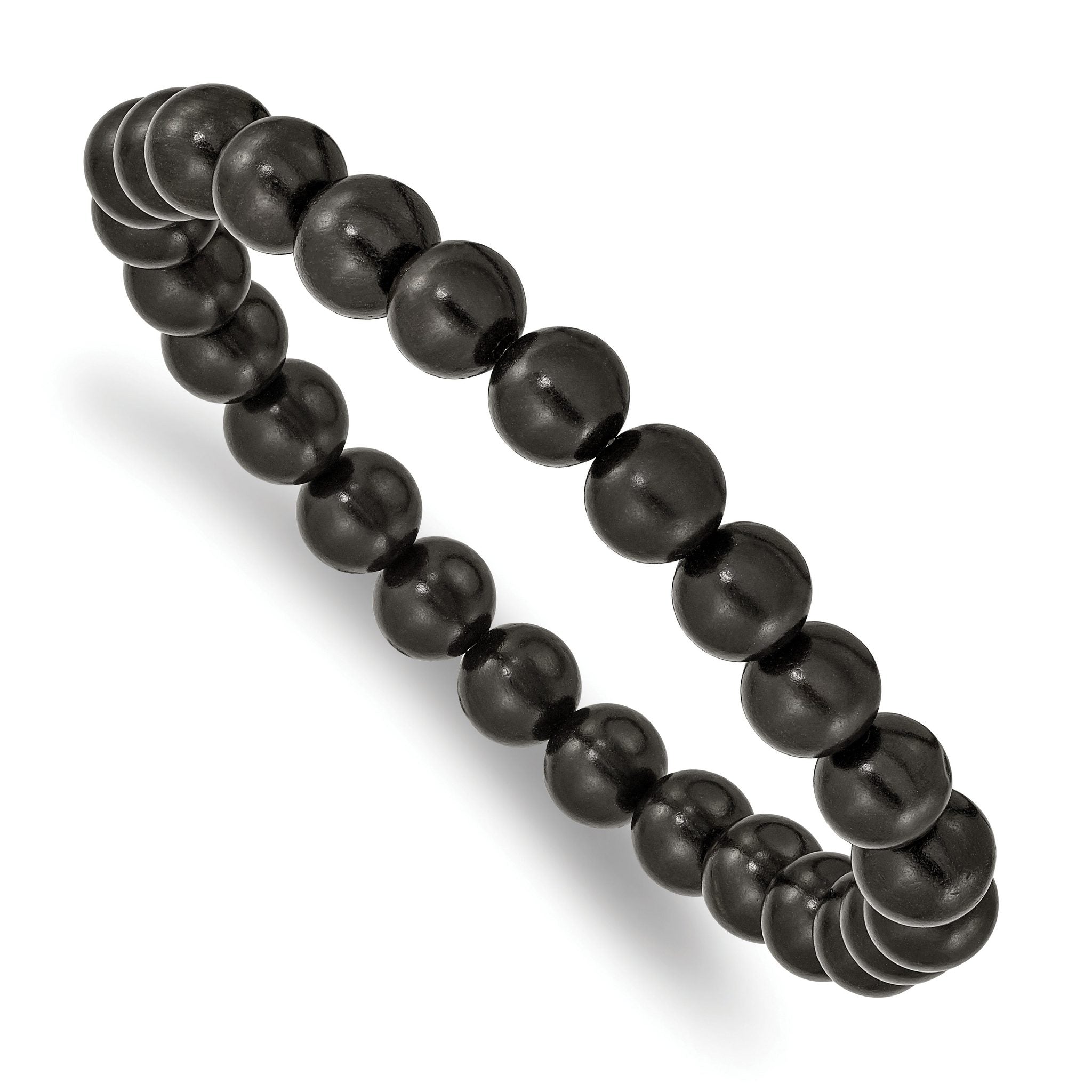 8mm Black Wood Beaded Stretch Bracelet for Men
