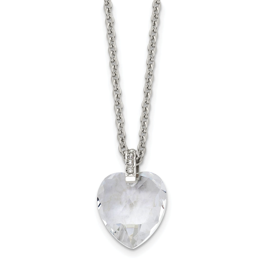 Sophia Jewelers Stainless Steel Crystal Heart Necklace with CZ Polished Elegance