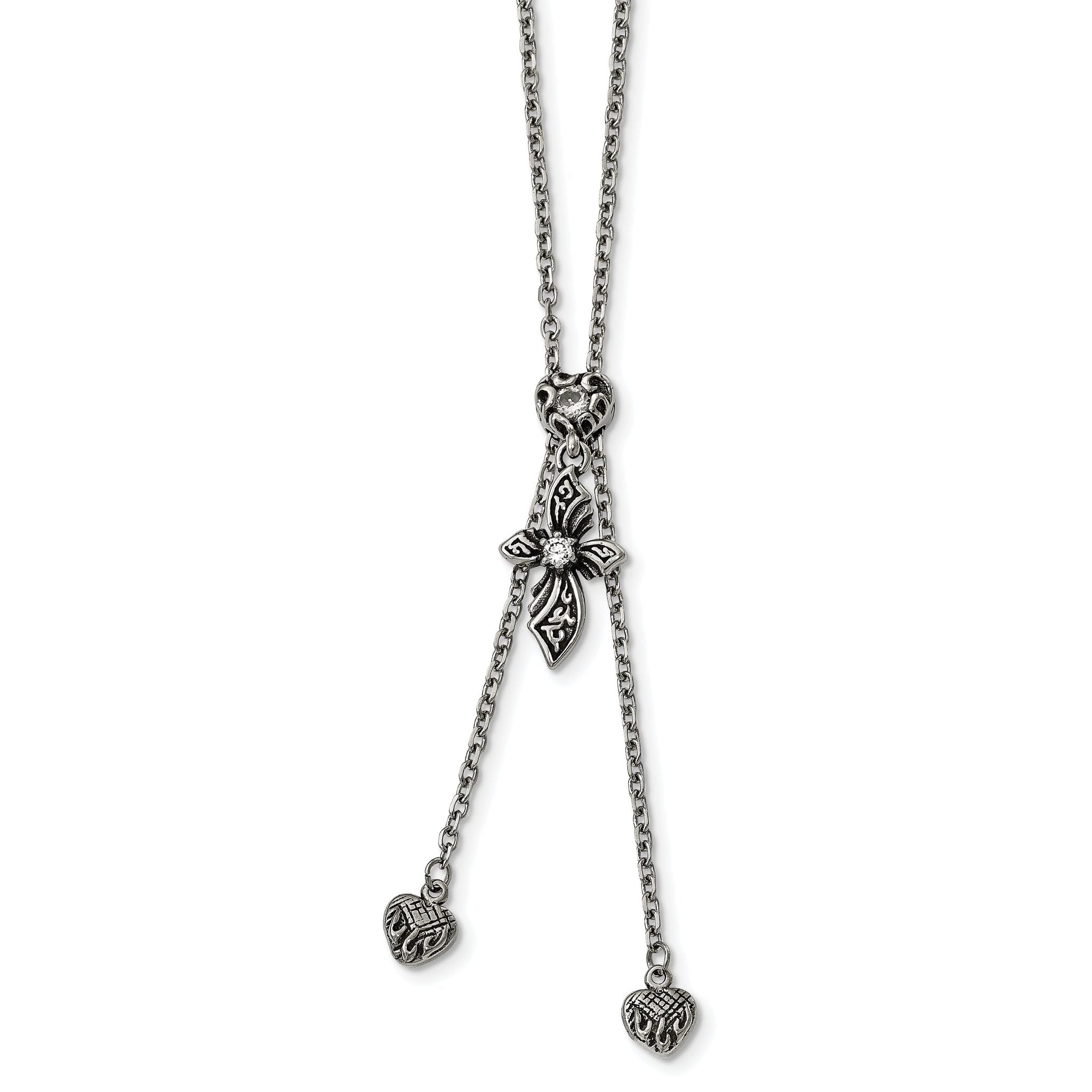 Antiqued CZ Adjustable Necklace in Stainless Steel Main image