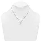 Sterling Silver Rhodium-plated Polished Heart CZ with Paperclip Chain 16 inch with 1.75 inch Extension Necklace