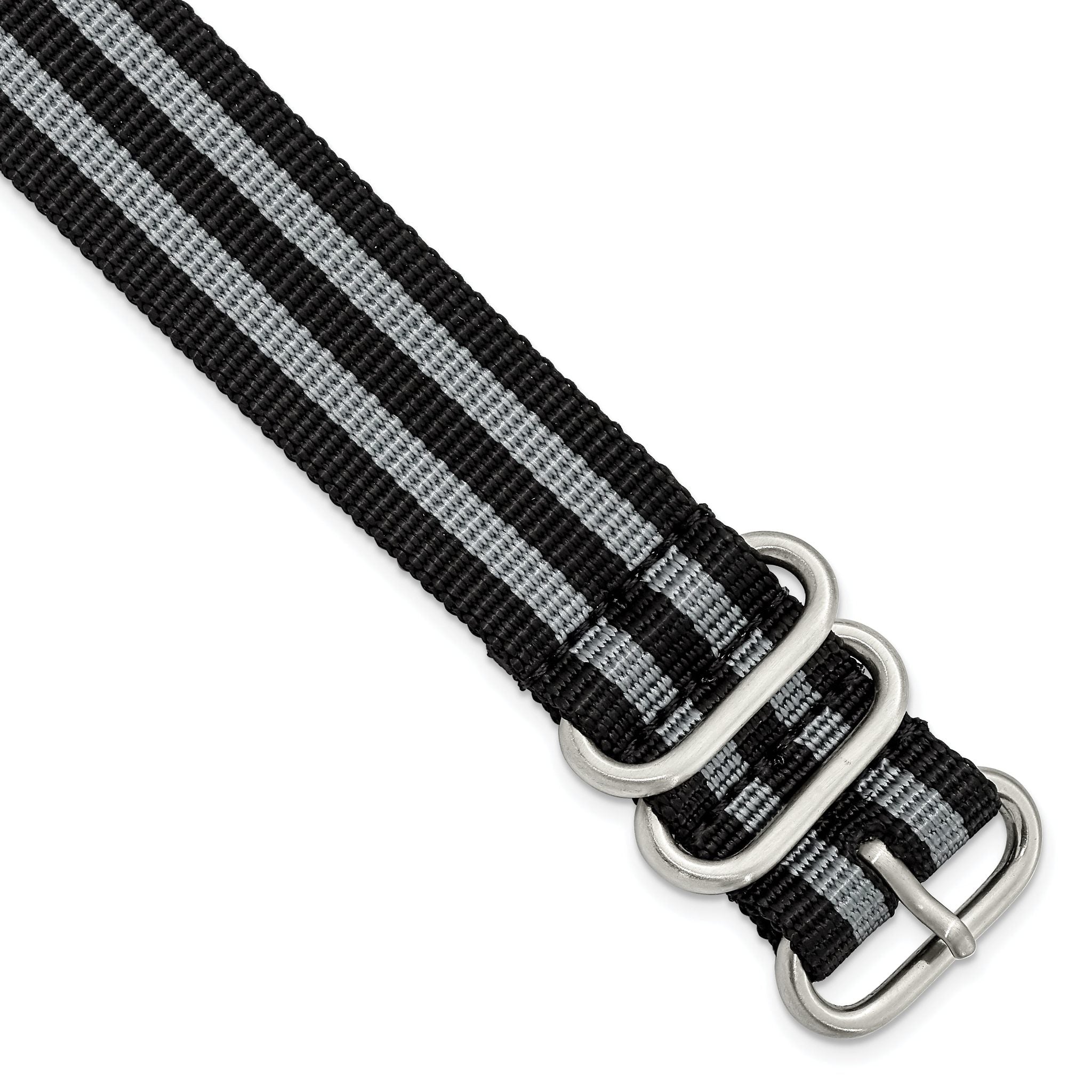Military Ballistic Watch Band in Black & Grey Striped Nylon, 22mm