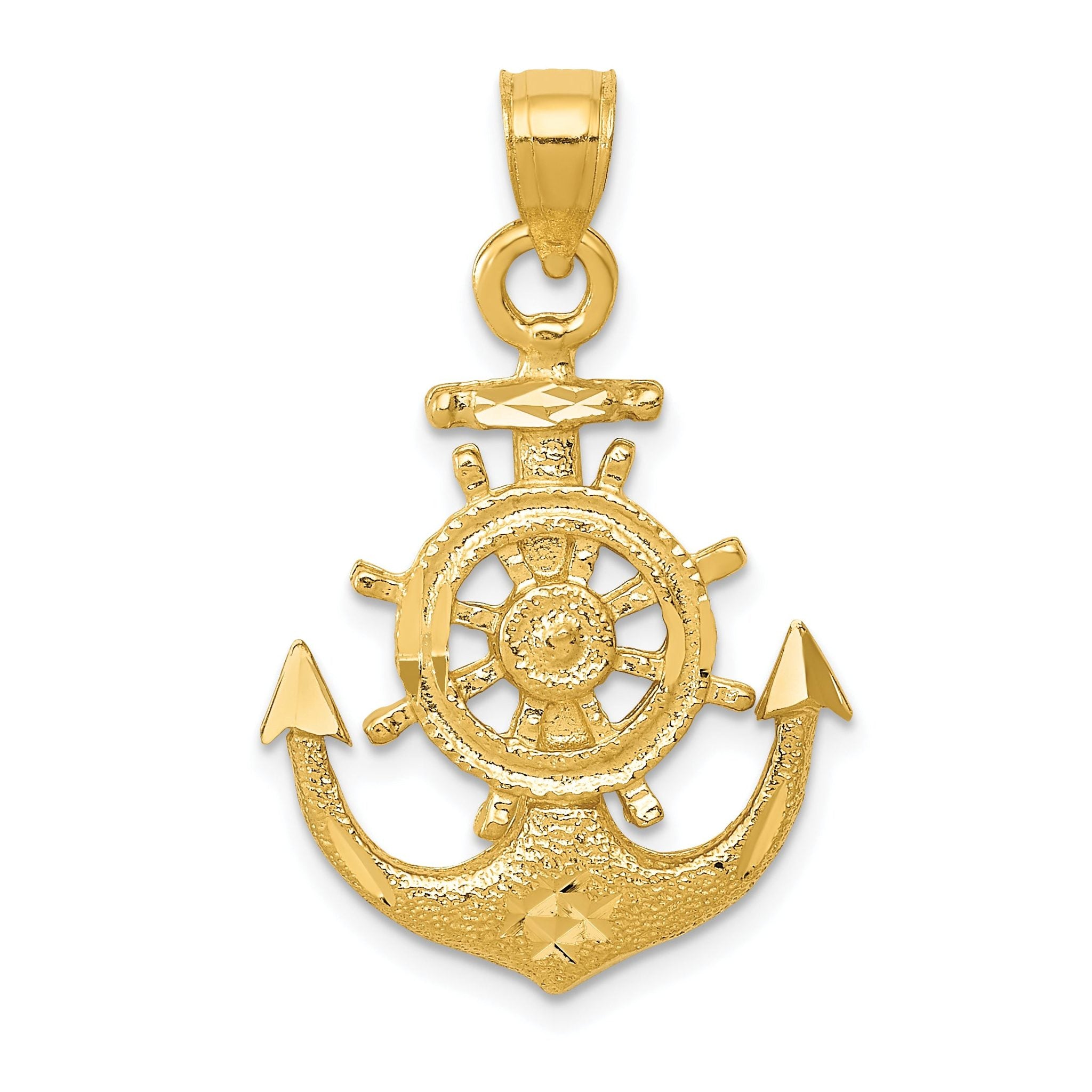 14K Gold Satin Diamond-Cut Anchor Pendant for Men Solid and Elegant Main image