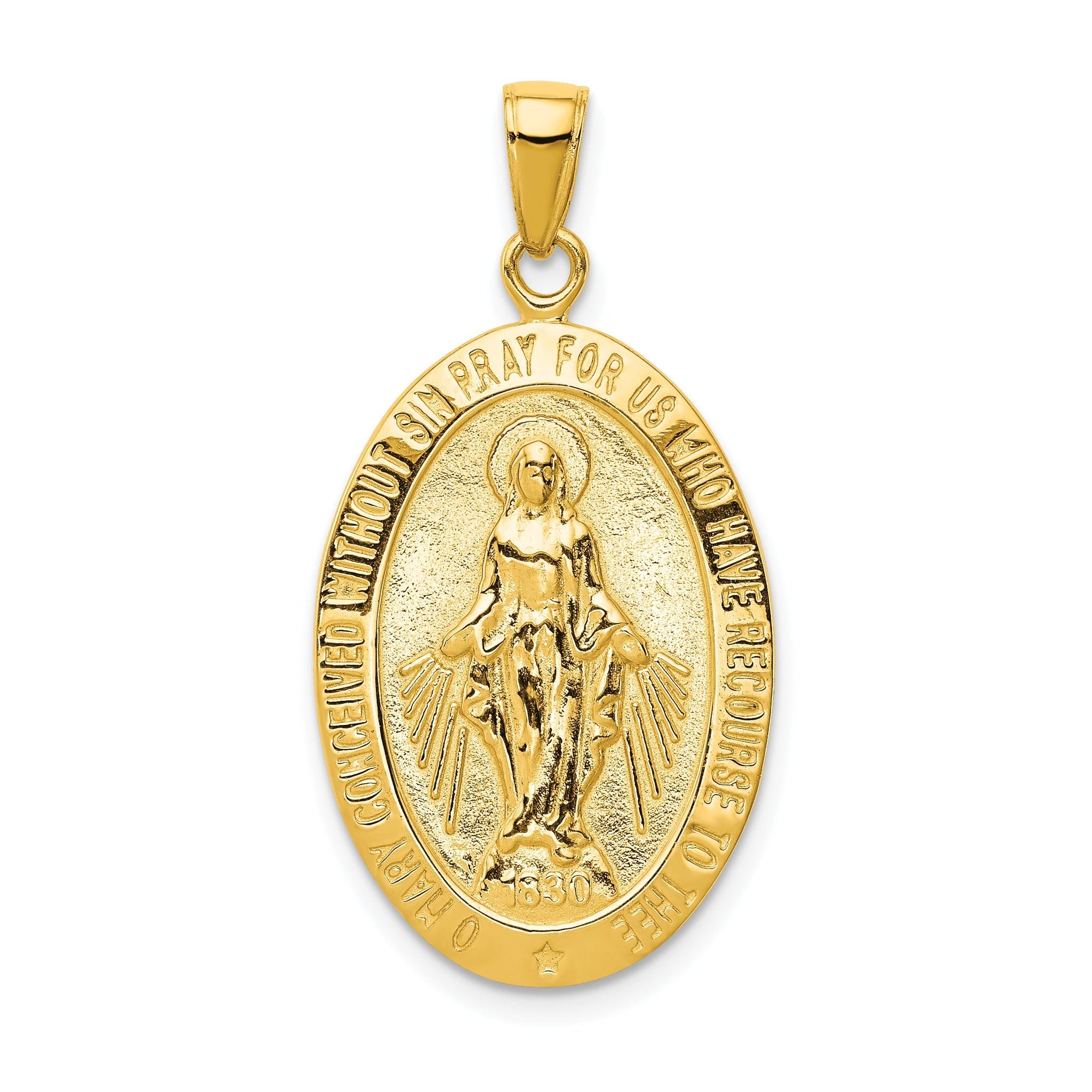 10K Gold Satin and Polished Finish Miraculous Medal Pendant Main image