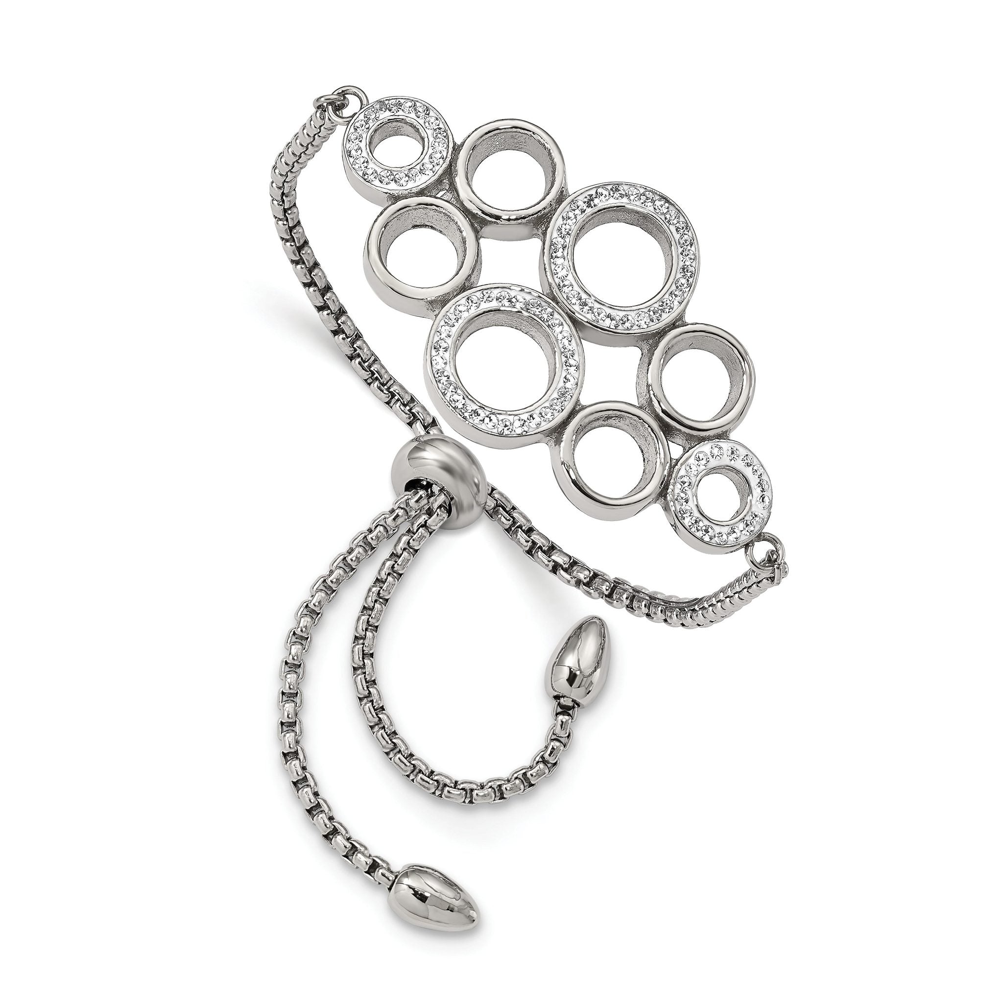 Stainless Steel Polished with Preciosa Crystal Circles Adjustable Bracelet for Women