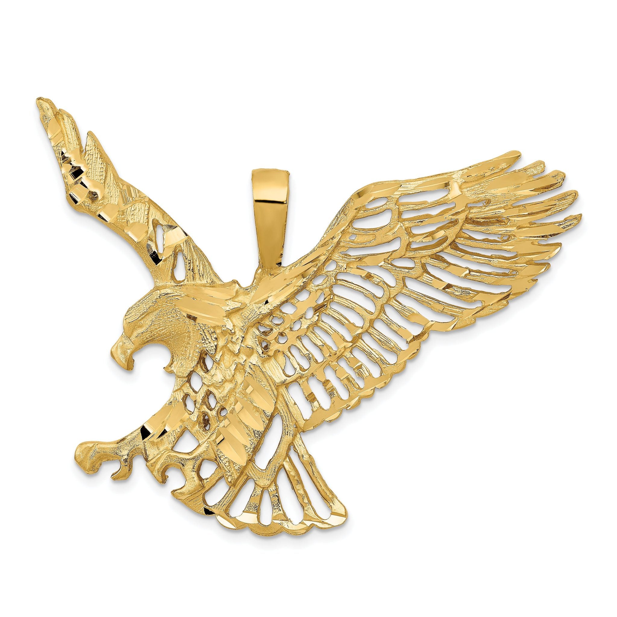 14K Gold Men's Large Eagle Charm with Polished Textured Finish