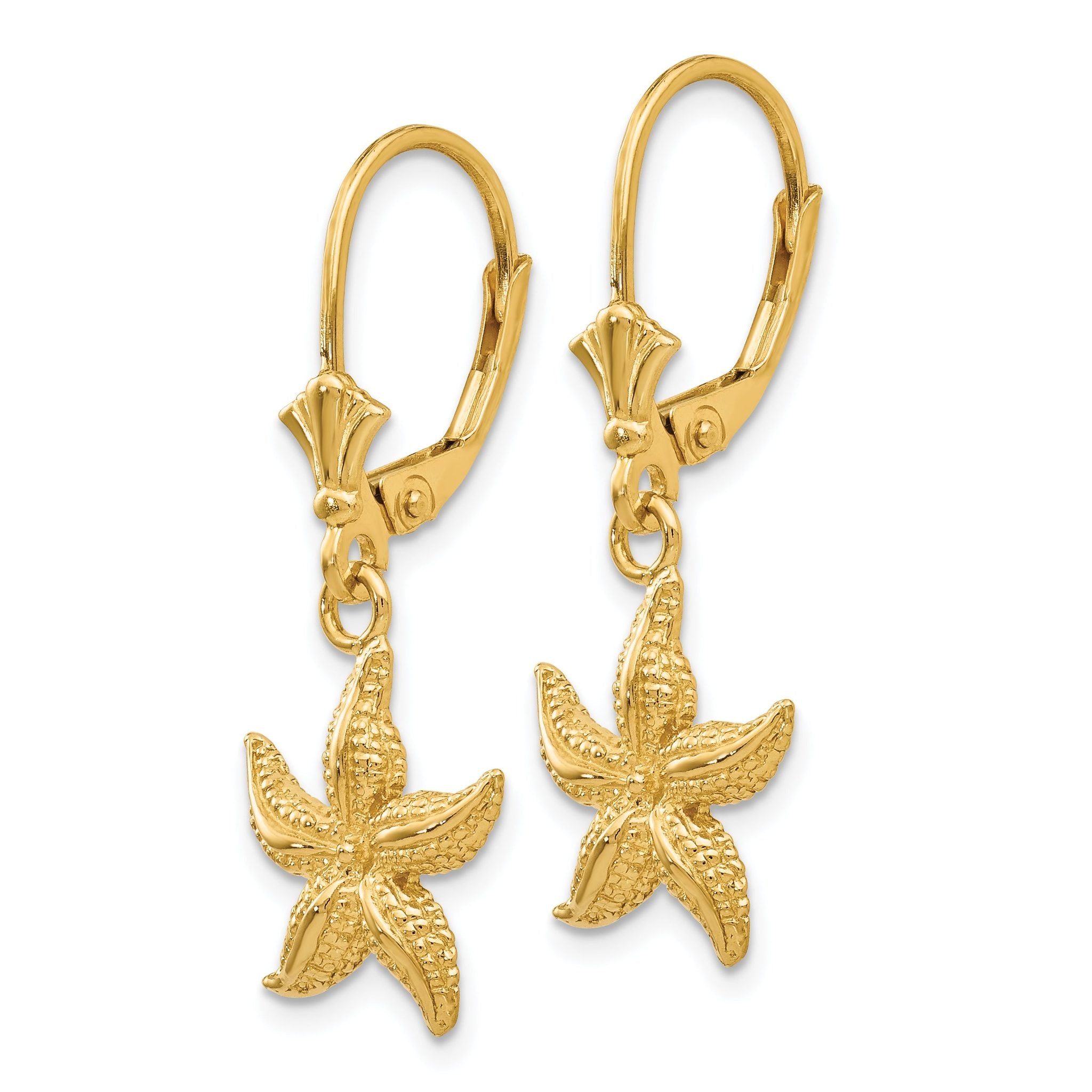 14K Gold Starfish Leverback Earrings with Polished Finish Elegant Dangle Style Secondary image