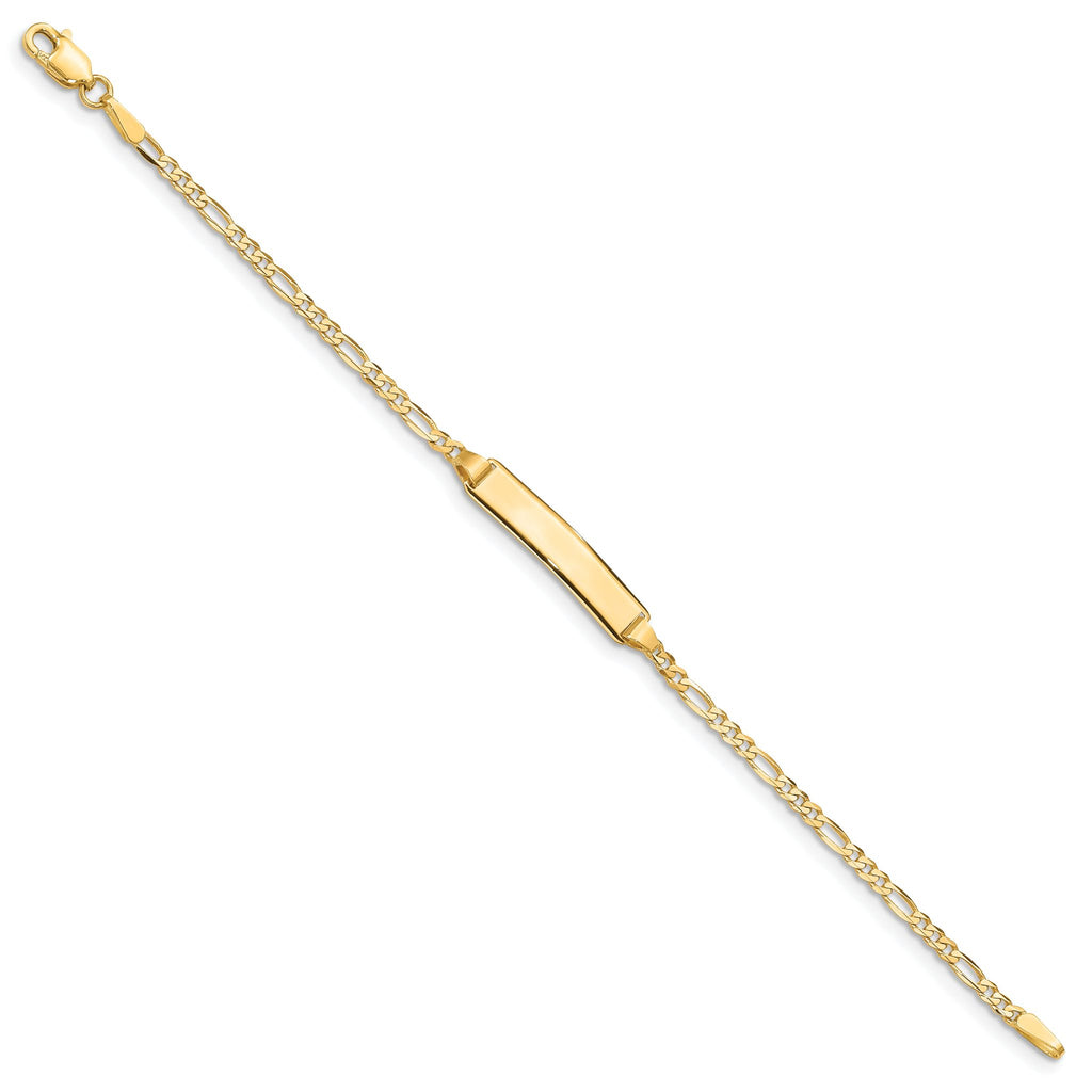 14k Polished Solid Chain/Solid Plate Figaro Link 19x4mm Plate 5.5 inch Baby/Child ID Bracelet