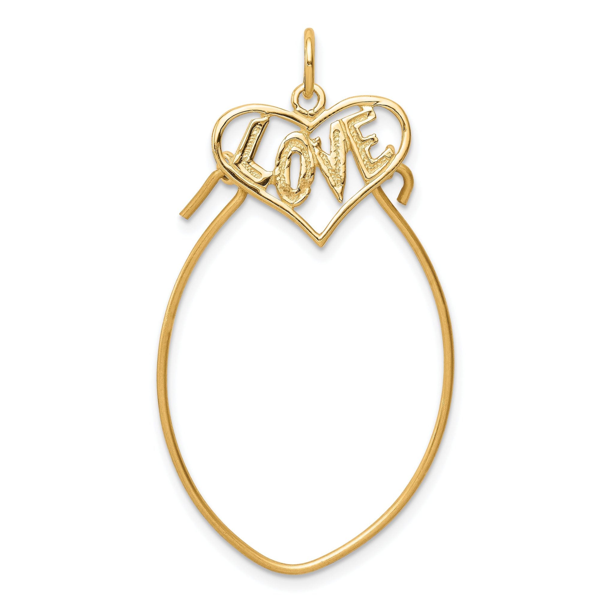 10K Gold Polished Filigree LOVE Charm Holder Pendant  Elegant and Timeless Main image