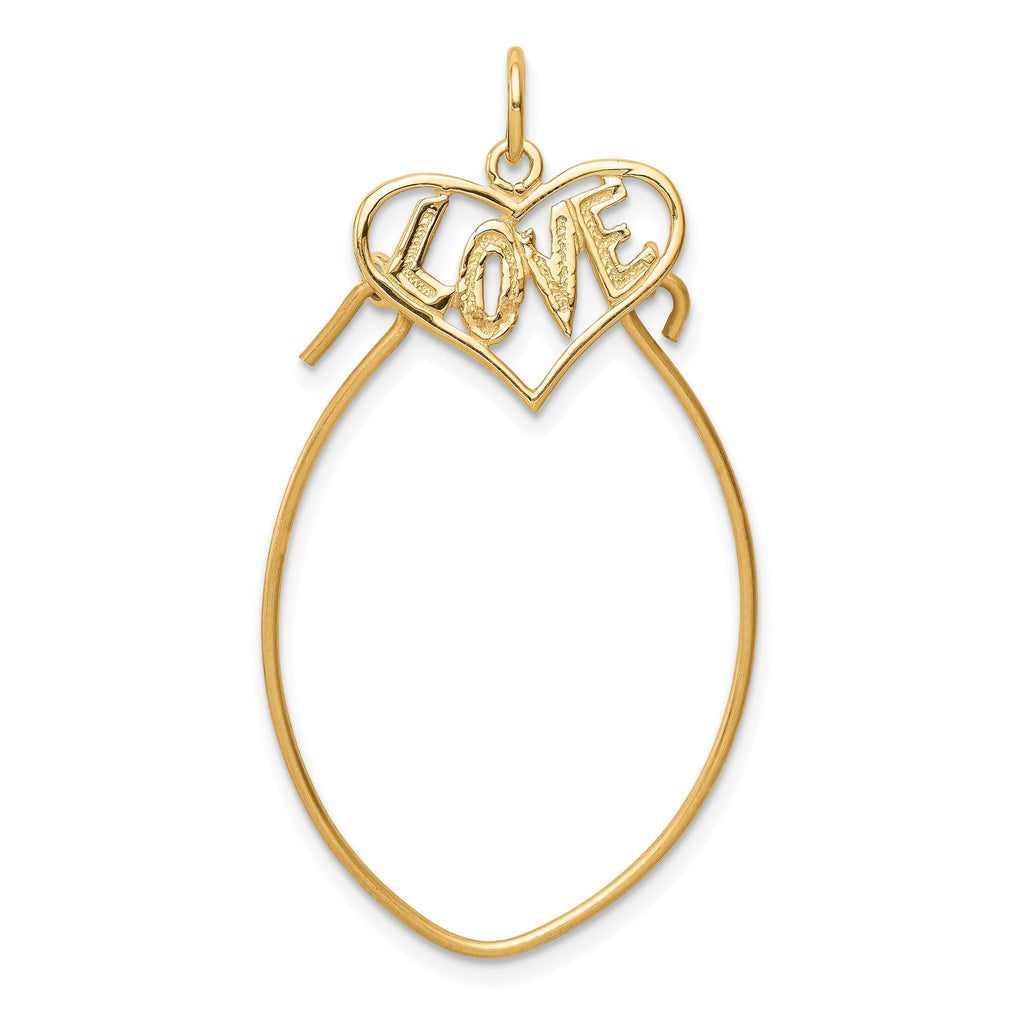 10K Gold Polished Filigree LOVE Charm Holder Pendant  Elegant and Timeless