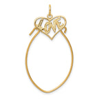 10K Gold Polished Filigree LOVE Charm Holder Pendant  Elegant and Timeless