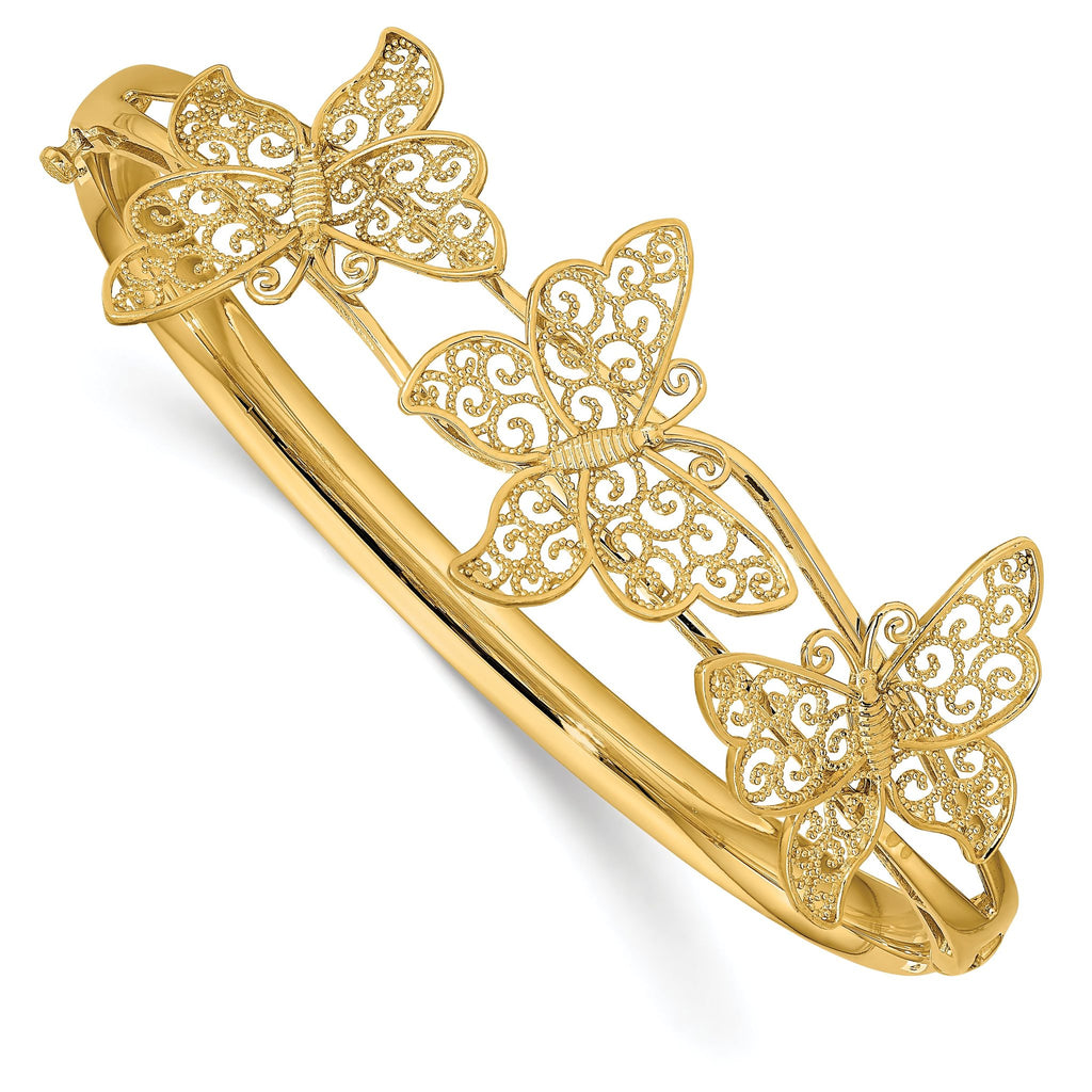 Sophia Jewelers 14K Gold Butterfly Filigree Hinged Bangle Bracelet