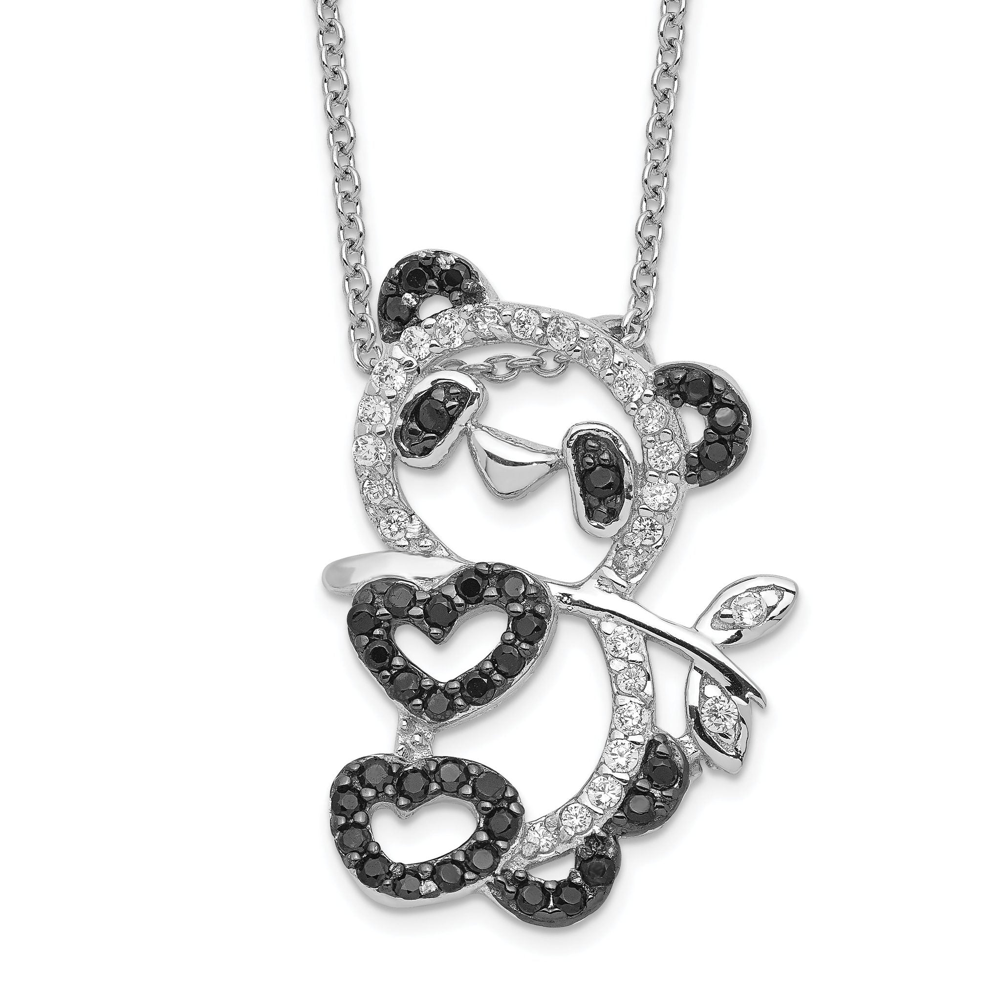 Cheryl M Sterling Silver Rhodium-plated with Black Rhodium Accent Brilliant-cut Black and White CZ Panda 18 Inch Necklace Main image