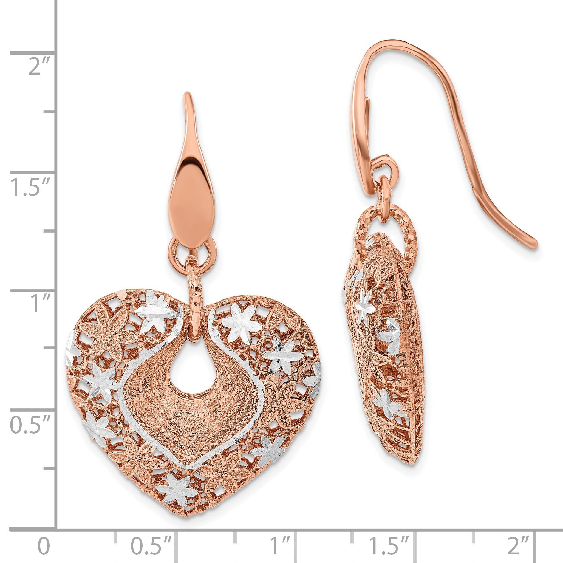 Sophia Jewelers Rose-Tone Sterling Silver Heart Dangle Earrings