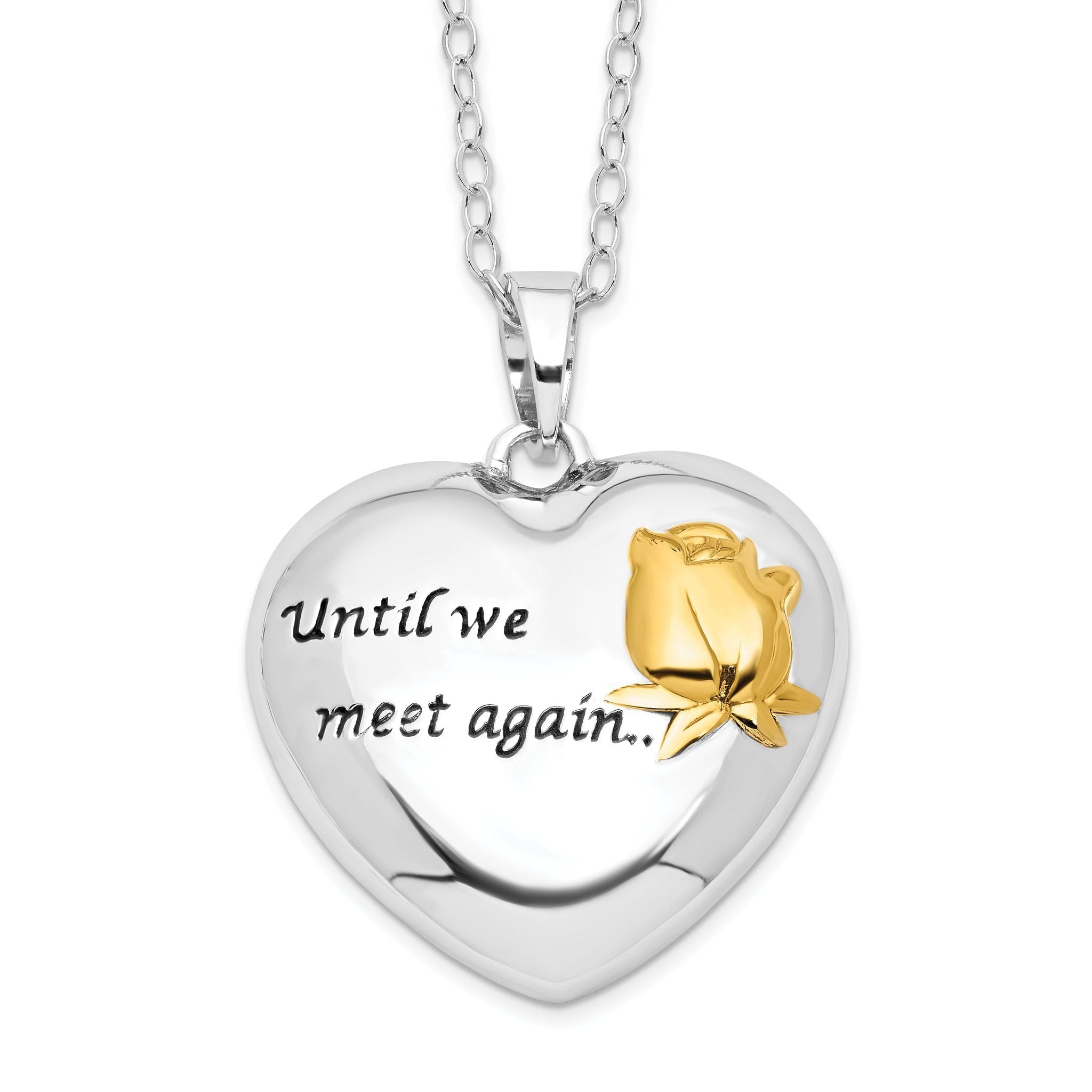 Sentimental Expressions Sterling Silver Rhodium-plated Antiqued Gold-tone Accent Until We Meet Again Heart Ash Holder 18 Inch Necklace Main image