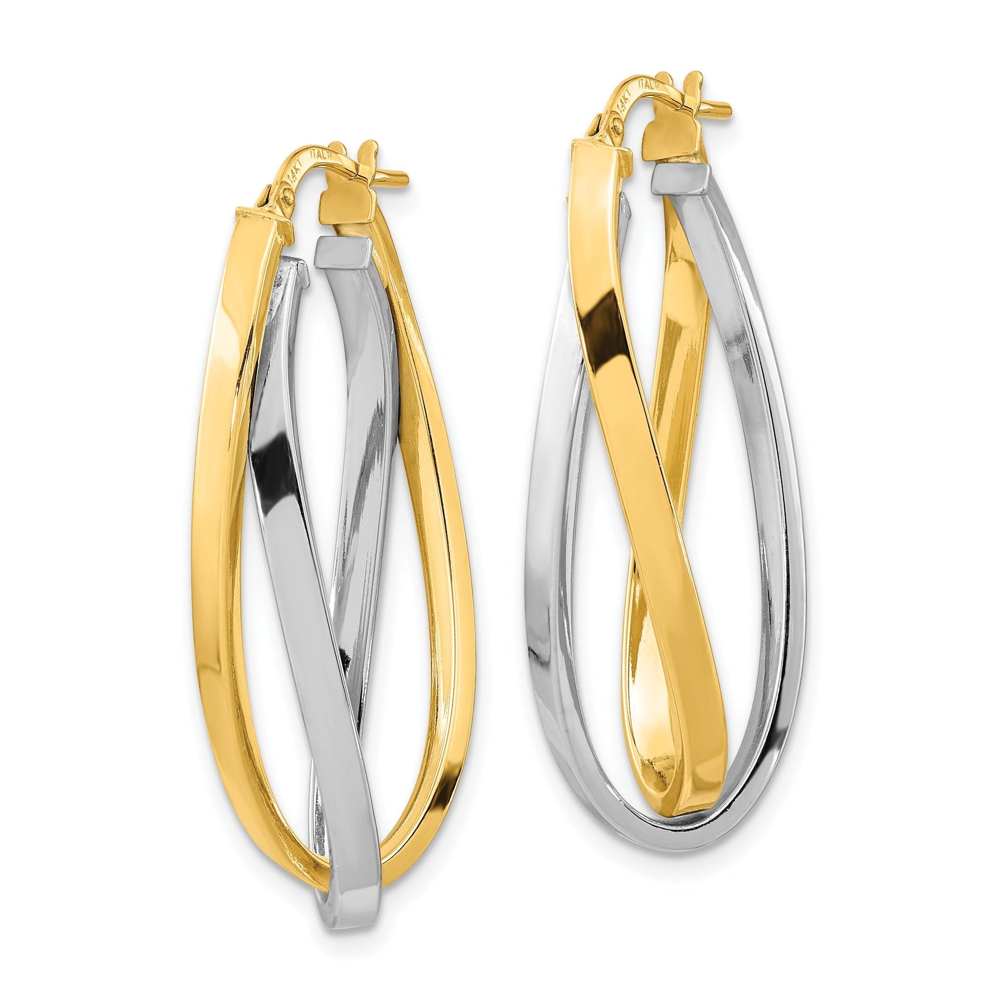 14k Two Tone Polished Oval Double Hoops Secondary image