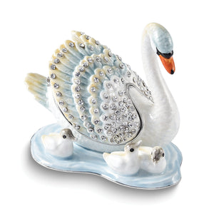 Devotion Swan Family Trinket Box in Pewter with Matching Necklace - Sophia Jewelers