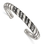 Stainless Steel Polished and Antiqued with Crystal Cuff Bangle Bracelet for Women