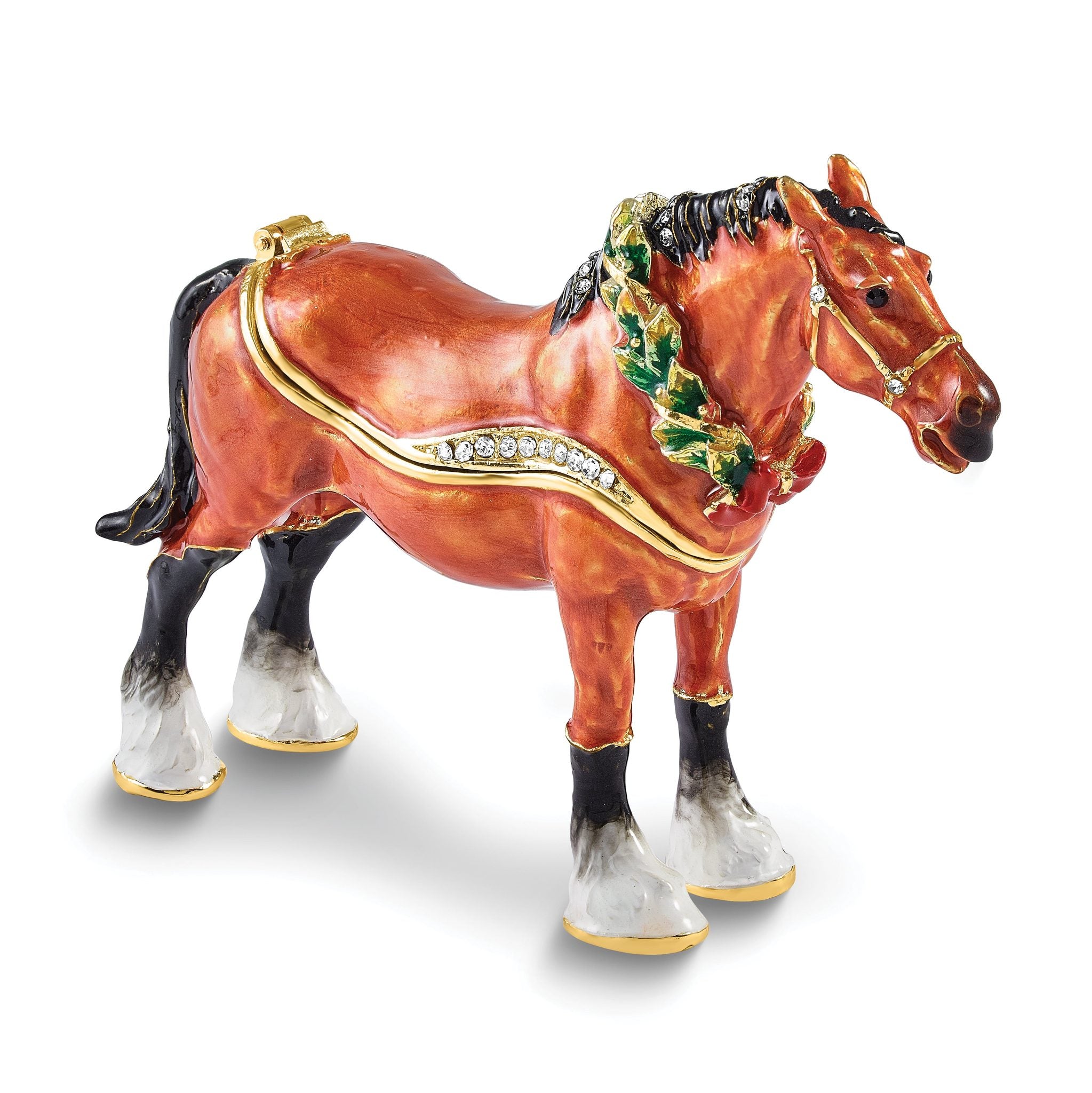 Luxury Giftware by Jere Bejeweled SPIRIT OF CHRISTMAS Horse with Wreath Trinket Box with Matching 18 inch Necklace Main image