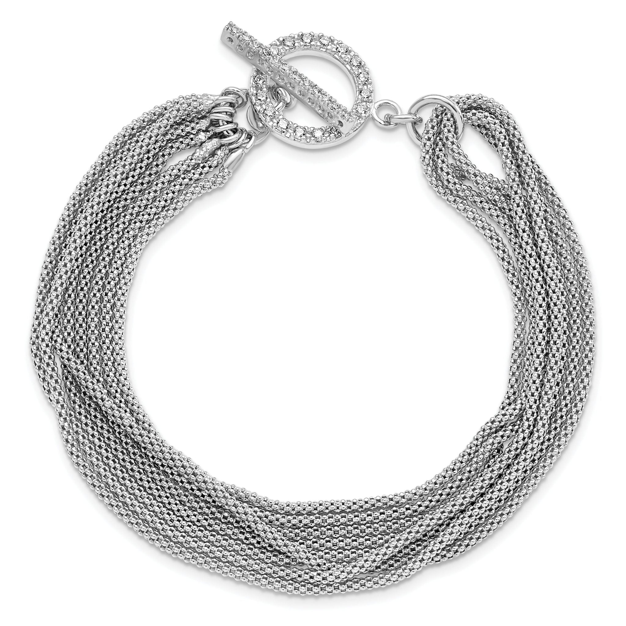 Sterling Silver Rhodium-plated Multi-strand Cubic Zirconia Toggle Bracelet for Women