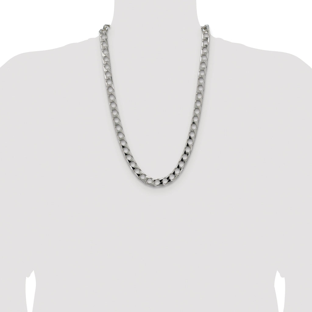 Sterling Silver Rhodium-plated 10.3mm D/C Square Curb Chain