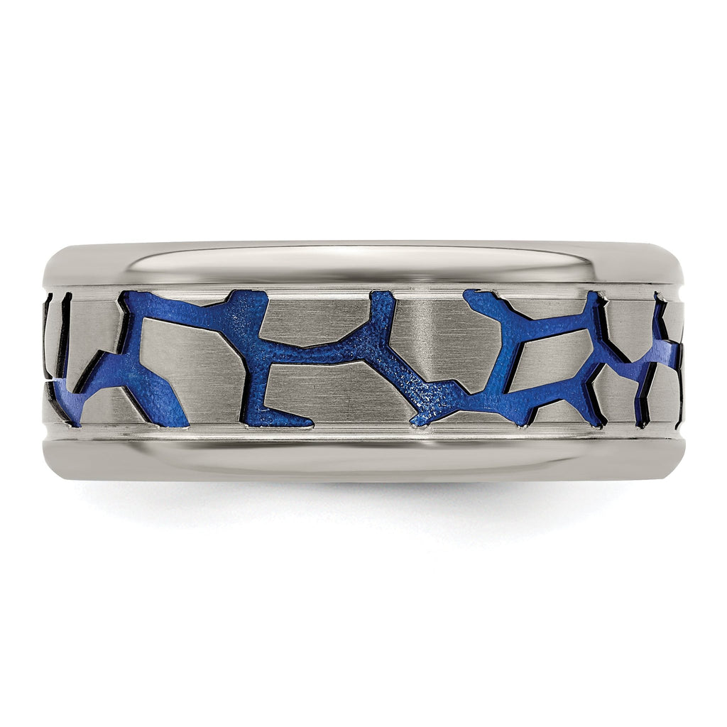 Titanium Blue Anodized 9mm Wedding Band with Reptile Pattern