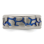 Titanium Blue Anodized 9mm Wedding Band with Reptile Pattern