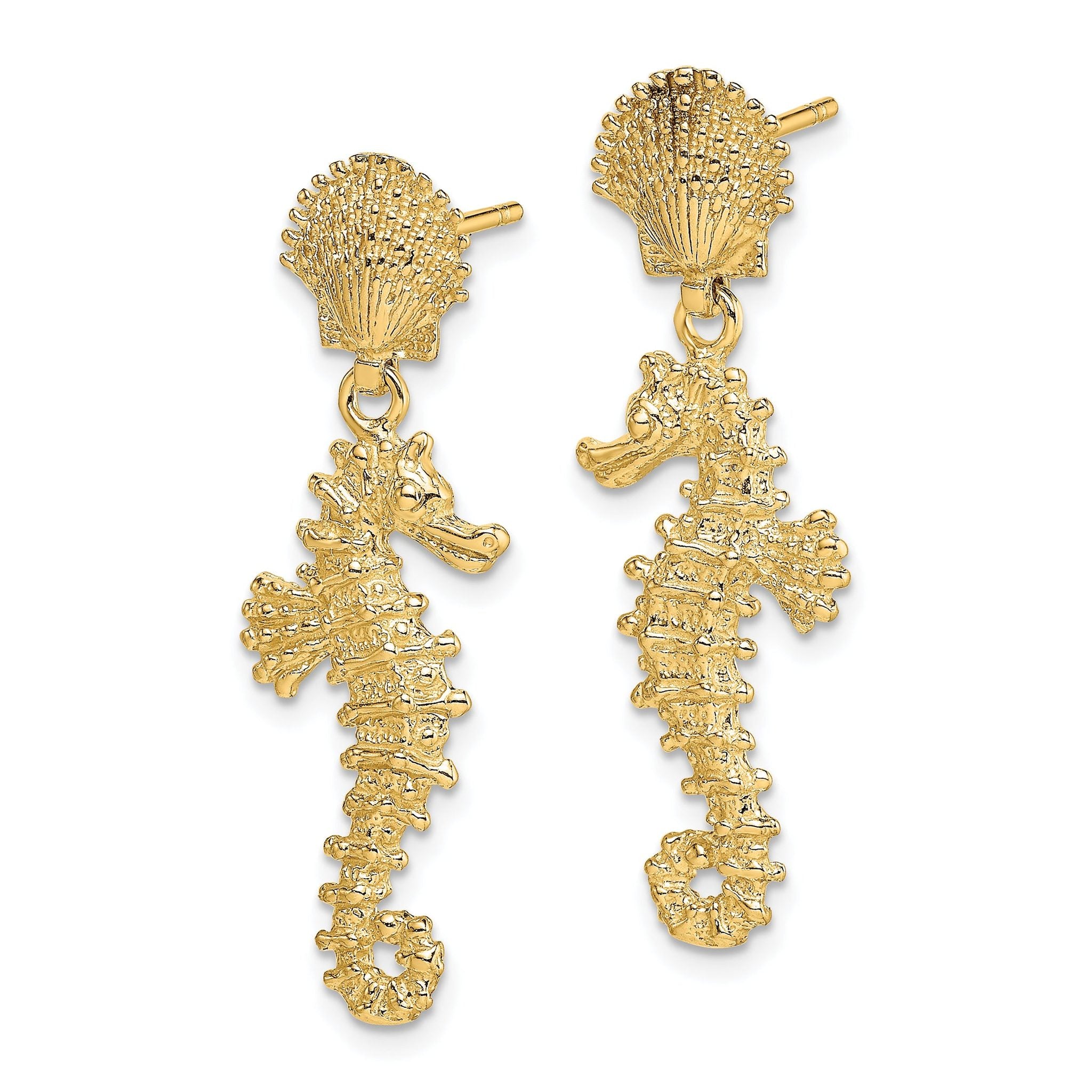 14K Seahorse Dangling From Shell Earrings Secondary image