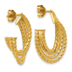 14K Polished and Twisted 4-row Intertwined Hoop Earrings