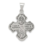 Sterling Silver 925 Antiqued 4-Way Medal Pendant Vintage Charm
