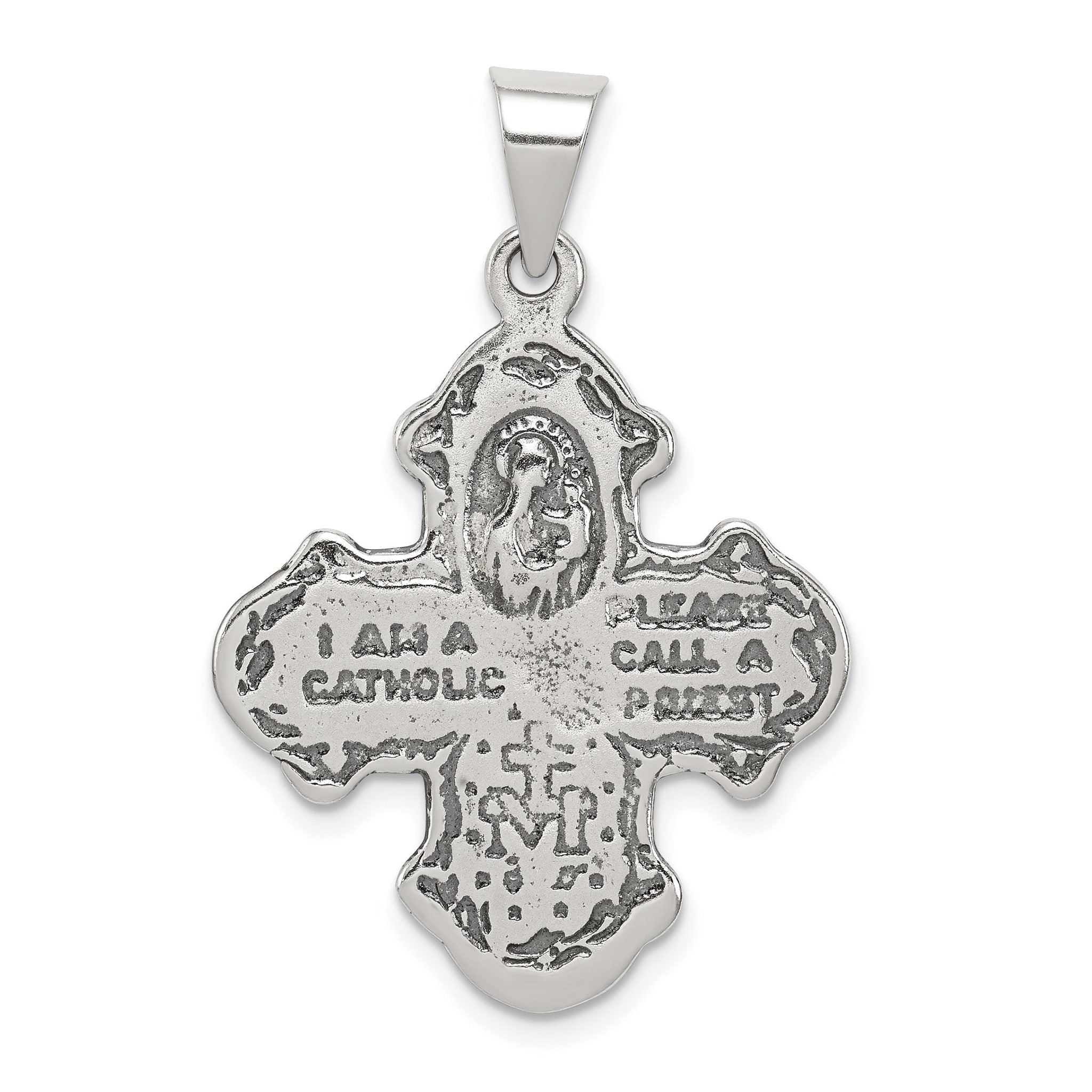 Sterling Silver 925 Antiqued 4-Way Medal Pendant Vintage Charm
