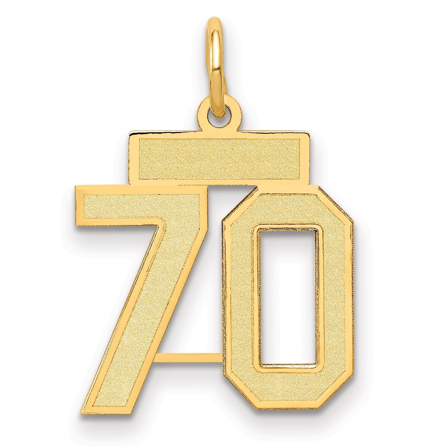 14K Gold Small Satin Number 70 Charm with Brushed Finish