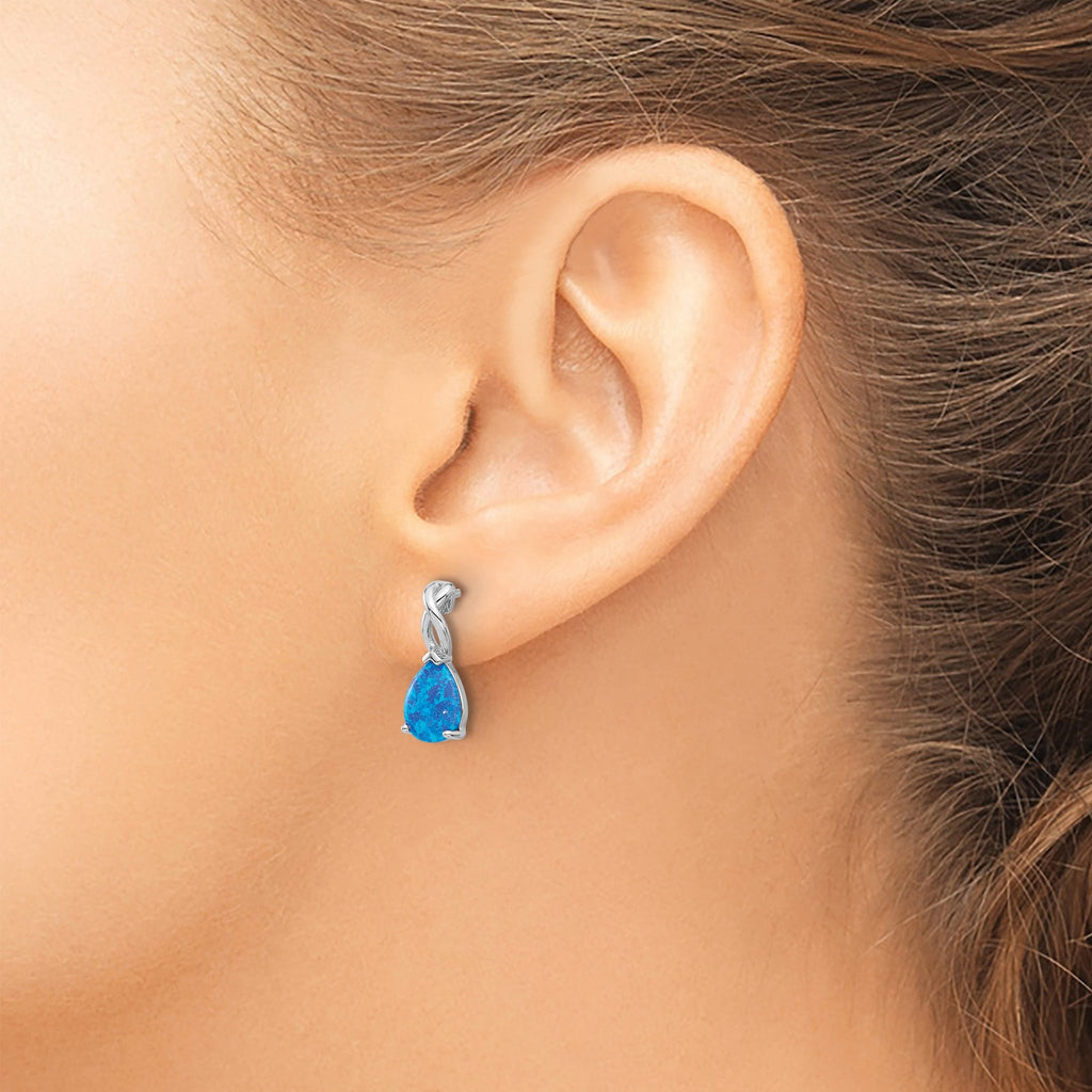 Sterling Silver RH-plated Polished Blue Cr. Opal Teardrop Post Earrings