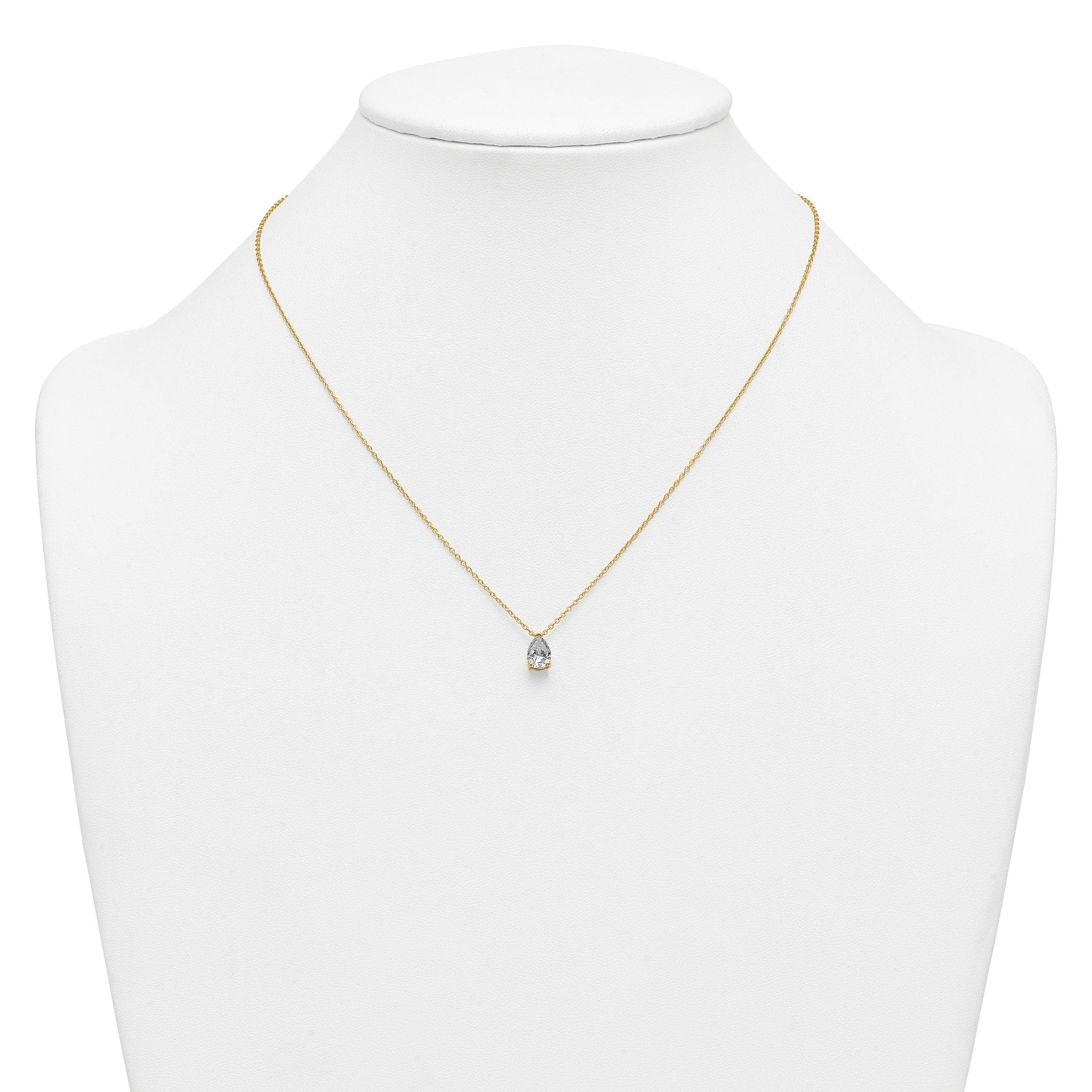 14k 1 carat Certified Lab Grown Diamond VS+ F+ Pear Complete 18 inch Four Prong Pendant Necklace