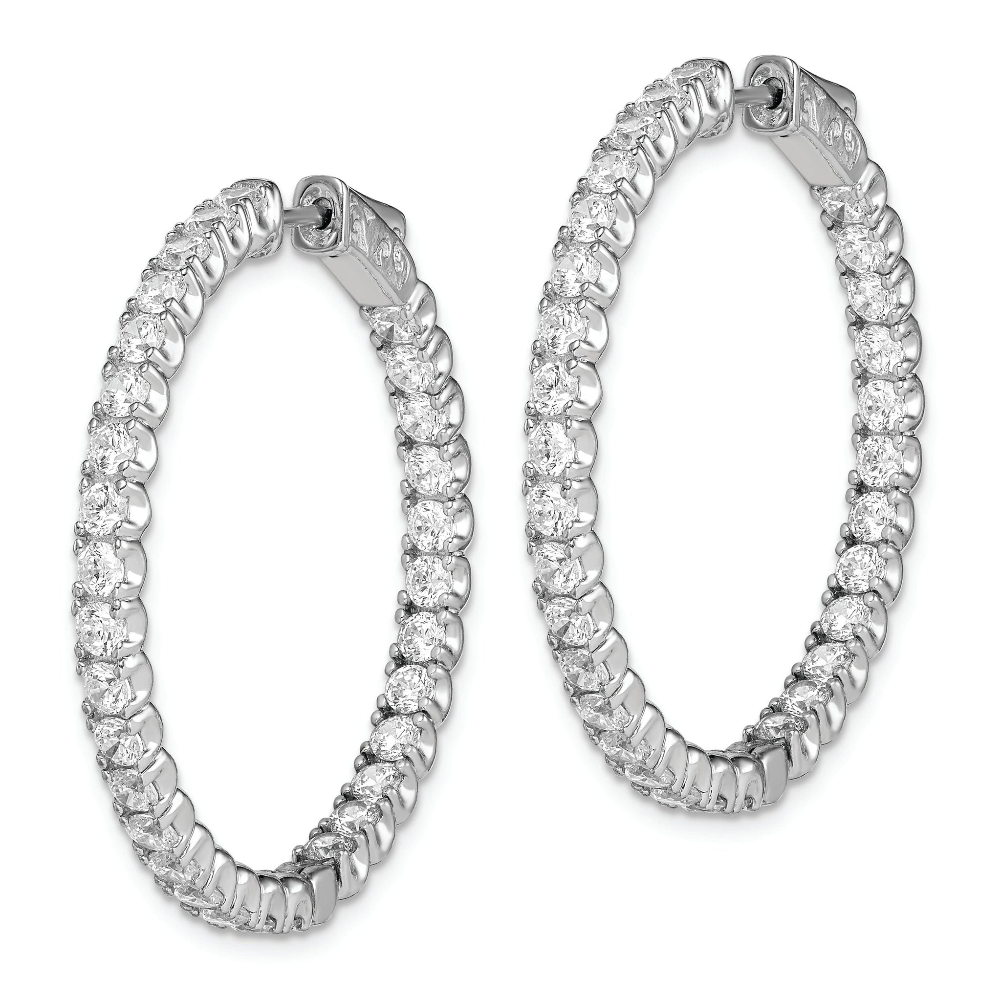 Sterling Shimmer Sterling Silver Rhodium-plated 62 Stone 2.5mm CZ In and Out Round Hinged Hoop Earrings Secondary image
