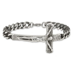Stainless Steel Antiqued and Polished Crucifix Bracelet for Men