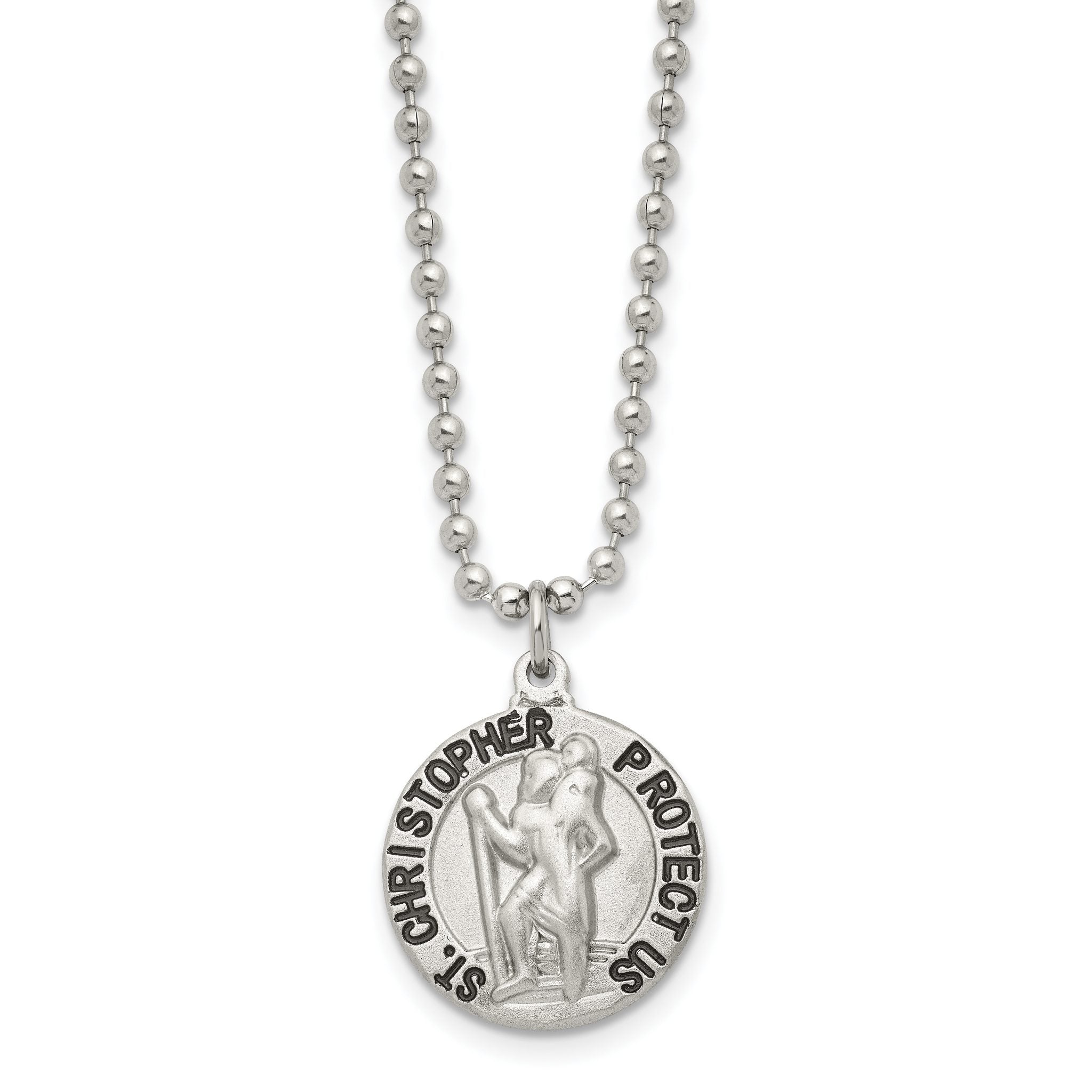 Chisel Stainless Steel Brushed and Enameled St. Christopher Medal on a 22 inch Ball Chain Necklace Main image
