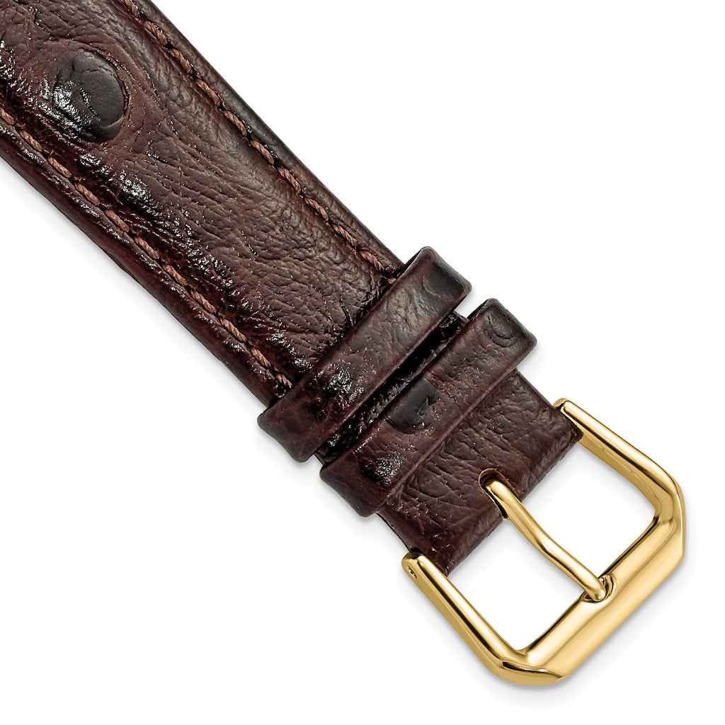 Ostrich-Grain Leather Watch Band in Brown with Gold-Tone Buckle, 14mm
