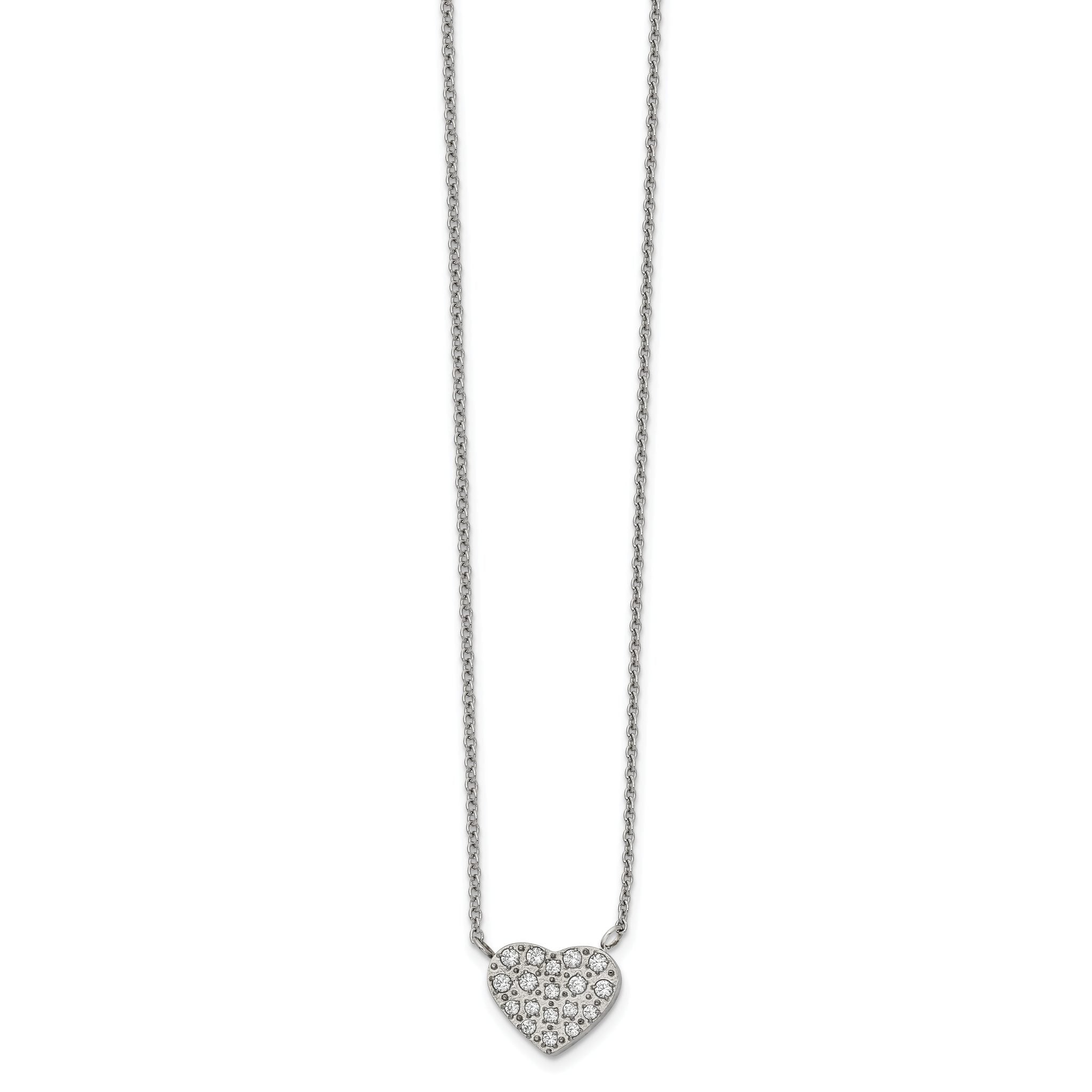 Chisel Stainless Steel Polished CZ Heart on a 17 inch Cable Chain with a 2.5 inch Extension Necklace Main image